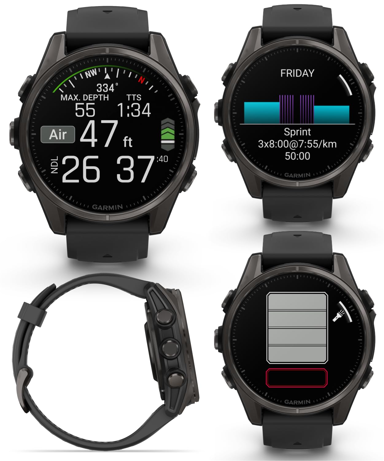 Wearable4U Garmin Fenix 8 - 43 Mm Sapphire, Amoled Multisport Gps Smartwatch, Carbon Gray Dlc Titanium With Black/Pebble Gray Si