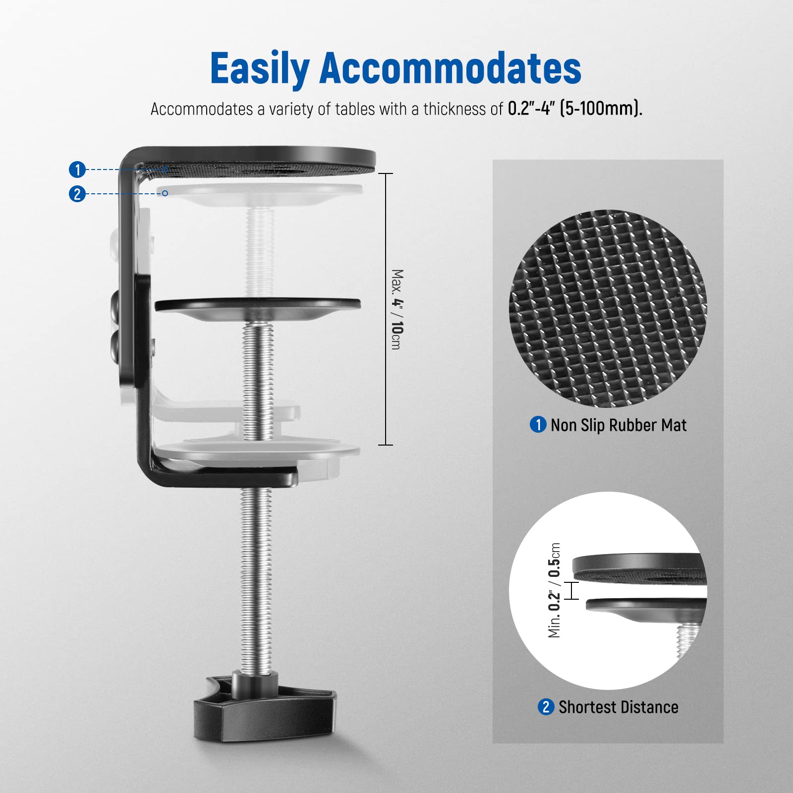 Neewer Heavy Duty C Clamp With Mounting Column For Light Stand, Adjustable Metal Desk Clamp With 1/4'' 3/8'' Screws For Ring Lig