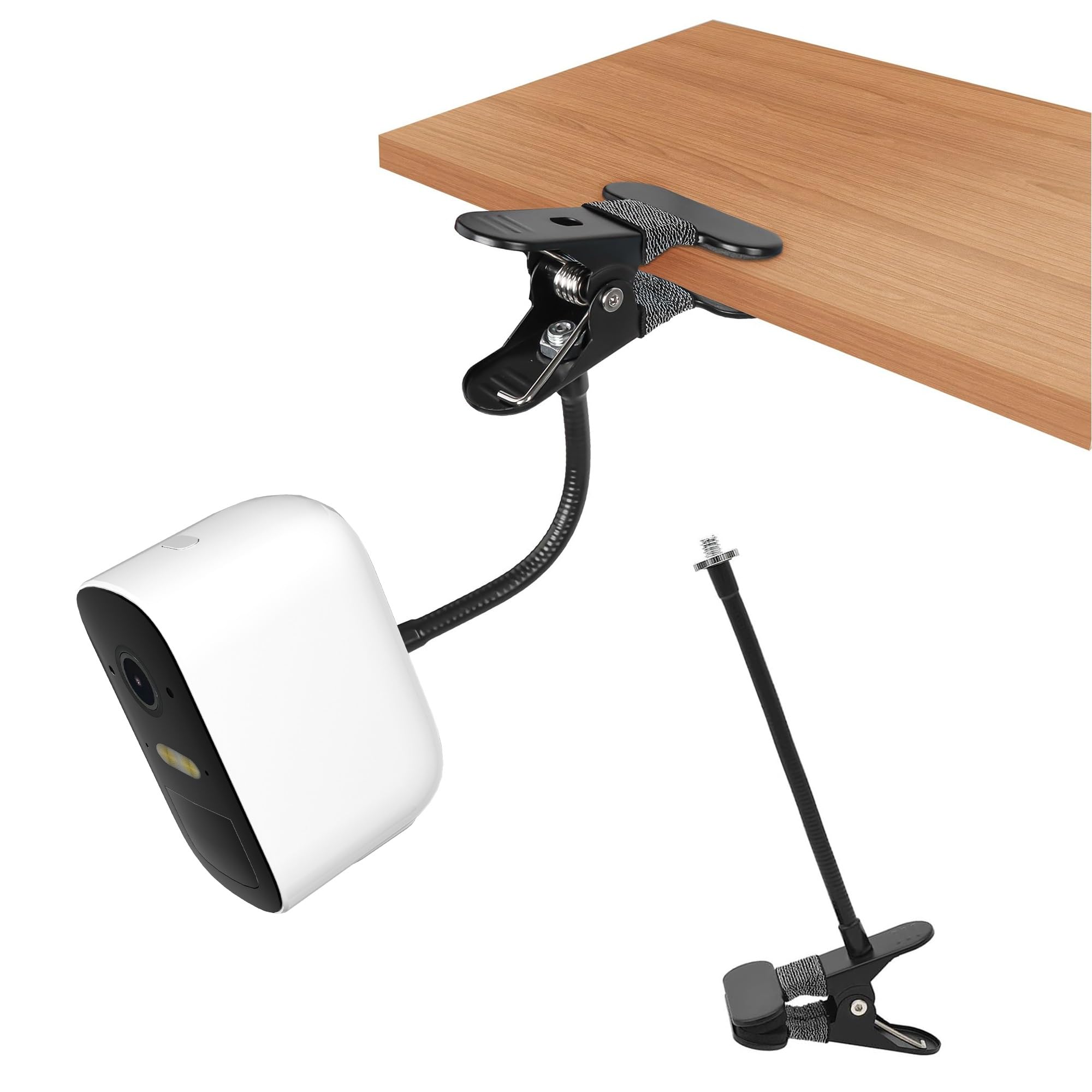 Okemeeo Gooseneck Clamp Mount For Eufycam 2C/Arlo Pro 5S/Pro 4/Pro 3/Pro 2/Essential Camera Mounting Bracket On Gutter,Shelf,Tree(No Drill,Black, 1 Pack)