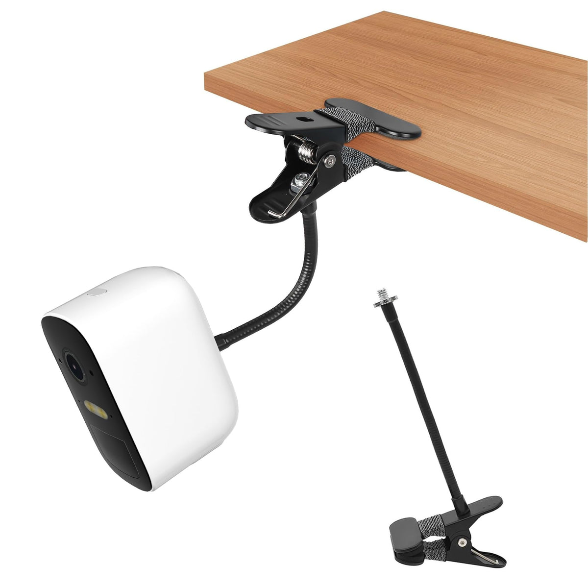 Okemeeo Gooseneck Clamp Mount For Eufycam 2C/Arlo Pro 5S/Pro 4/Pro 3/Pro 2/Essential Camera Mounting Bracket On Gutter,Shelf,Tree(No Drill,Black, 1 Pack)