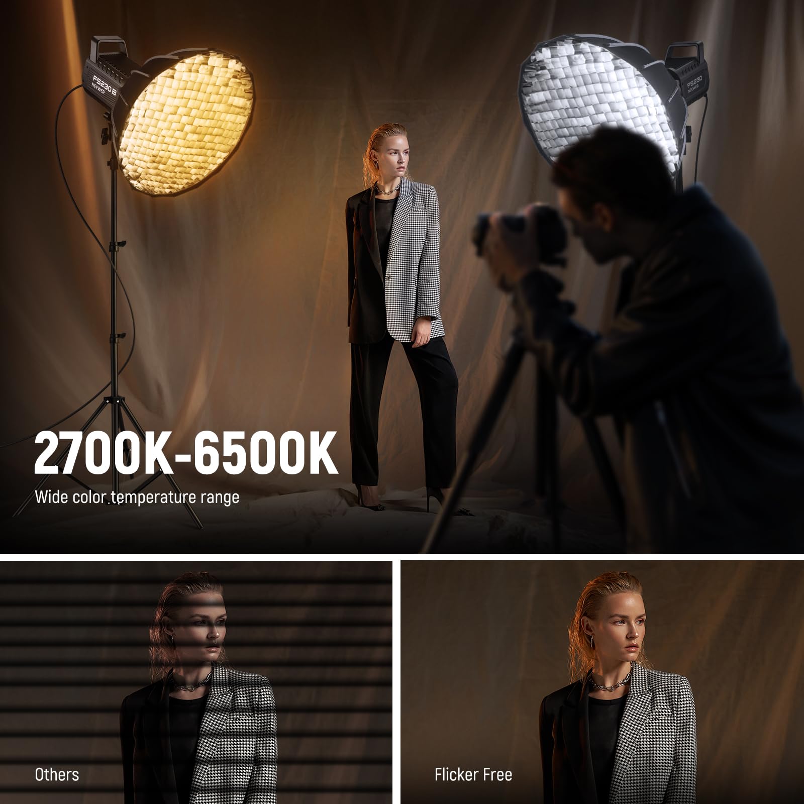 Neewer Fs230B Led Video Light 2.4G/App Control, 230W Bi Color Cob Silent Photography Continuous Output Lighting With 4 Pwm Dimmi