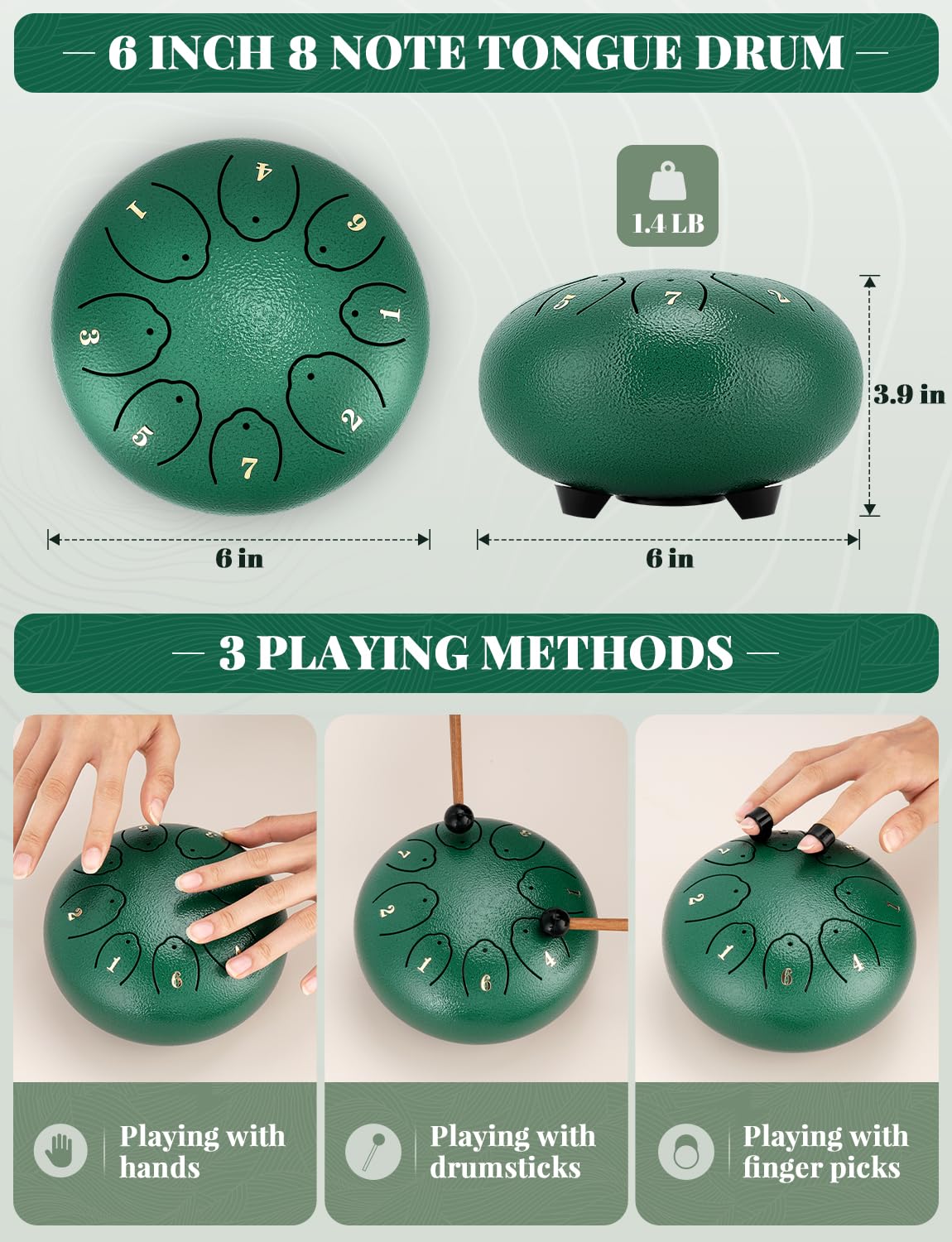 [2024 Newest] Steel Tongue Drum: 6 Inch 8 Notes Rain Drum For Outdoor Use, Hang Drum Instrument, Handpan Drum For Kids, Sound He