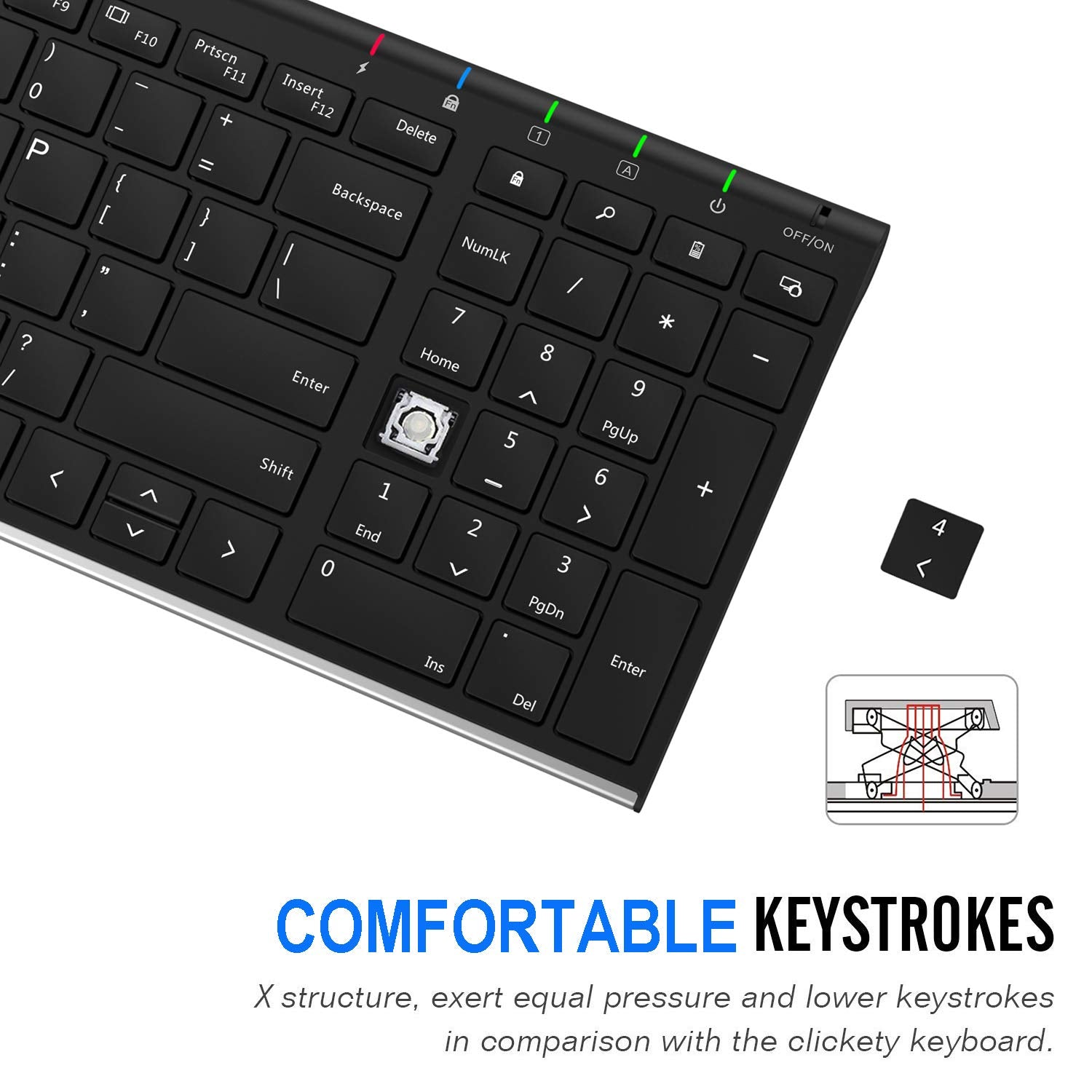 Arteck Usb Wireless Keyboard Stainless Steel Ultra Slim Keyboard With Numeric Keypad For Computer/Pc/Laptop And Windows 11/10/8