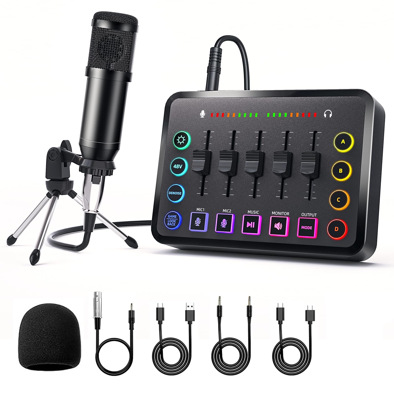 LILUOSUO Podcast Equipment Bundle Includes Audio Mixer and BM800 Microphone, Ideal for Video Production, Live Streaming, Gaming 