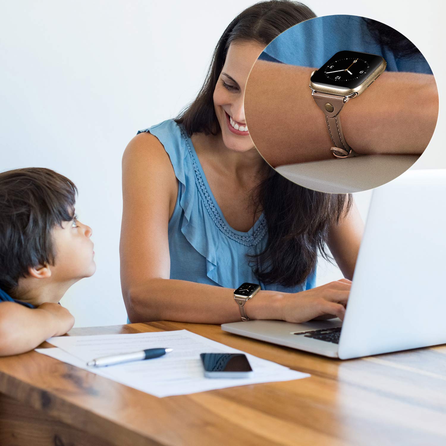 Wearlizer Thin Leather Compatible With Apple Watch Bands 38Mm 40Mm 41Mm For Iwatch Se Slim Strap Womens Mens Wristbands Leisure