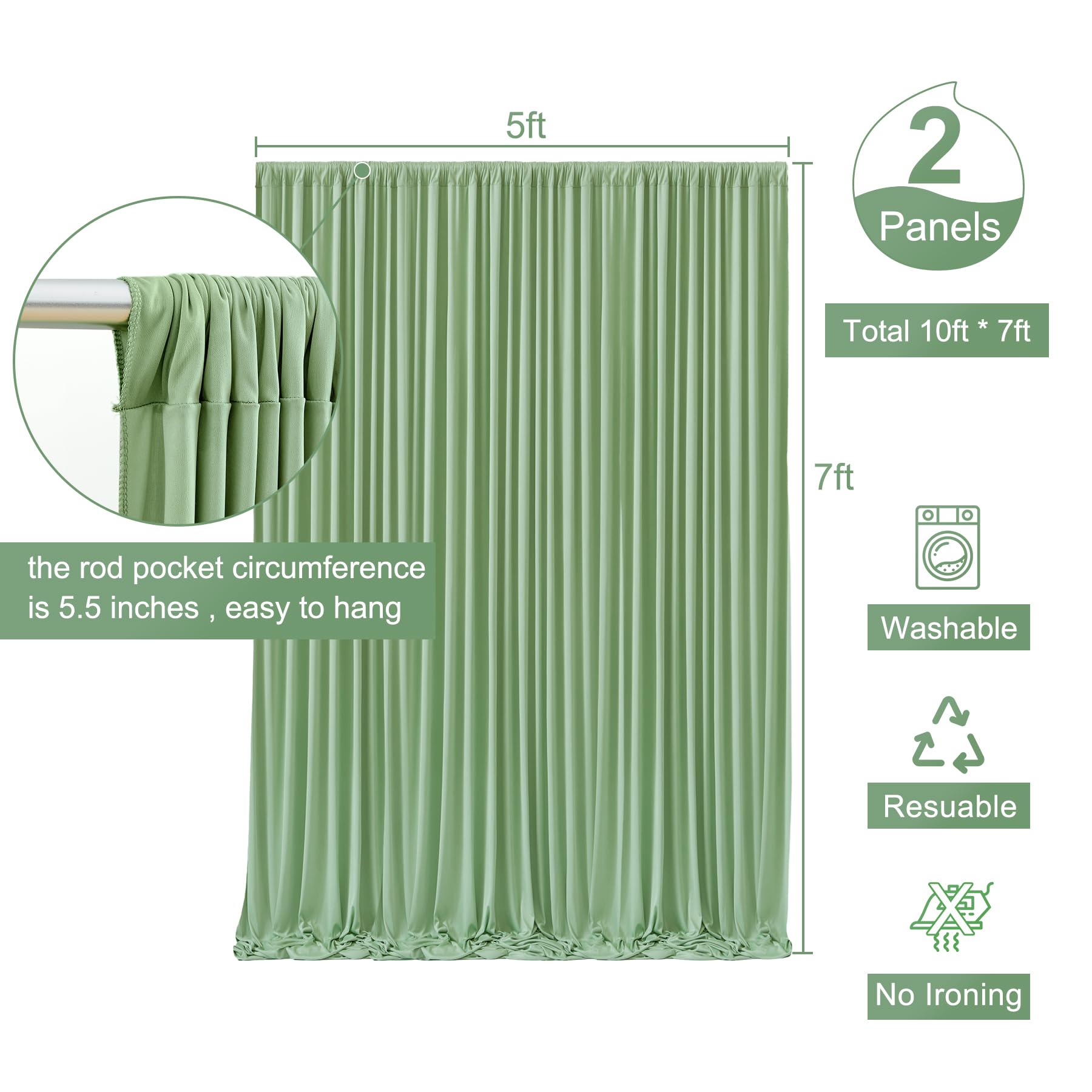 Sage Green Backdrop Curtain For Parties Wrinkle Free Dark Green Photo Curtains Backdrop Drapes Fabric Decoration For Baby Shower