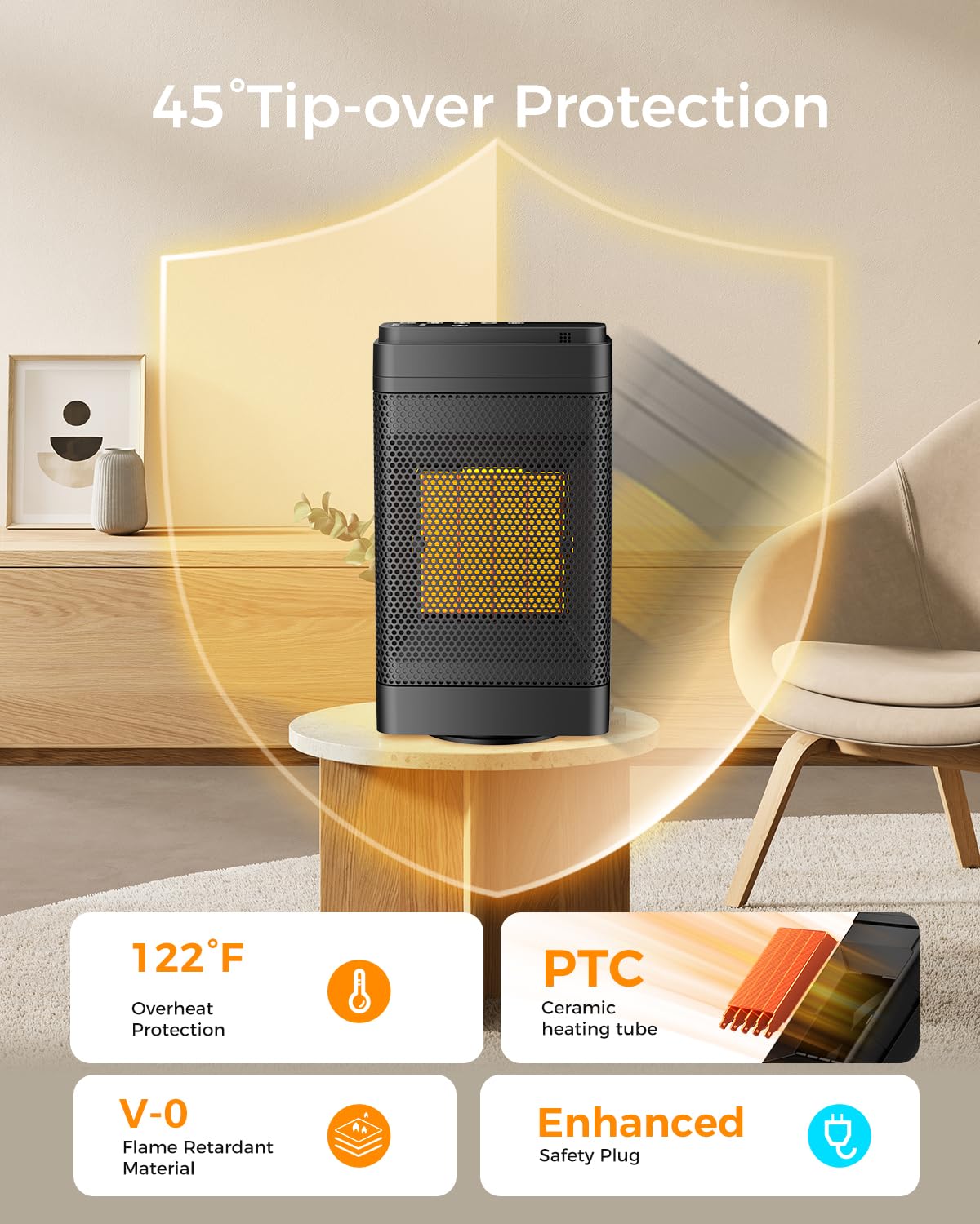 Space Heaters For Indoor Use, 1500W Portable Heaters With Remote, Ptc Ceramic Electric Heater For Bedroom, 70Oscillation, 12H Ti