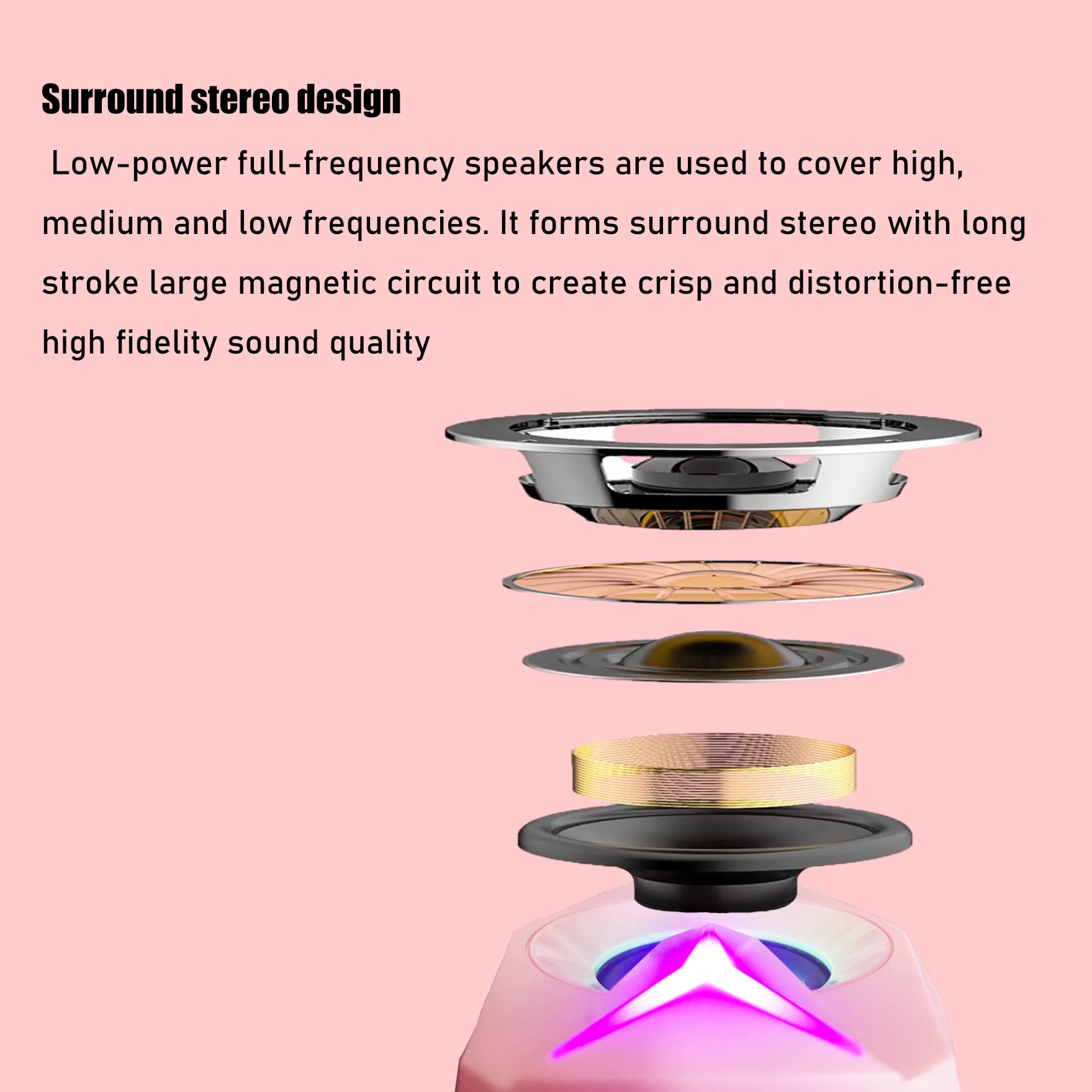 Computer Speaker Rgb Pink Game Led Speaker For Pc 2.0 Wired Usb Powered Stereo Volume Control Dual Channel Multimedia Aux 3.5Mm