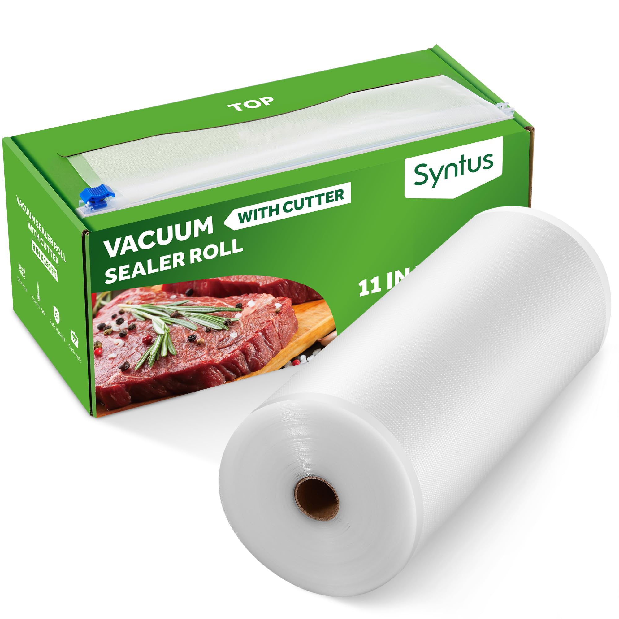 Syntus 11inch X 150 Food Vacuum Seal Roll Keeper With Cutter Dispenser, Commercial Grade Vacuum Sealer Bag Rolls, Food Vac Bags, I