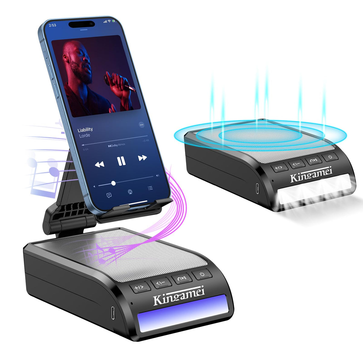Kingamei Birthday Gifts For Men  Cell Phone Stand With Wireless Bluetooth Speaker Valentines Day Gifts For Him Wireless Induction Bluetooth Speaker With Phone Stand Cool Tech Holiday