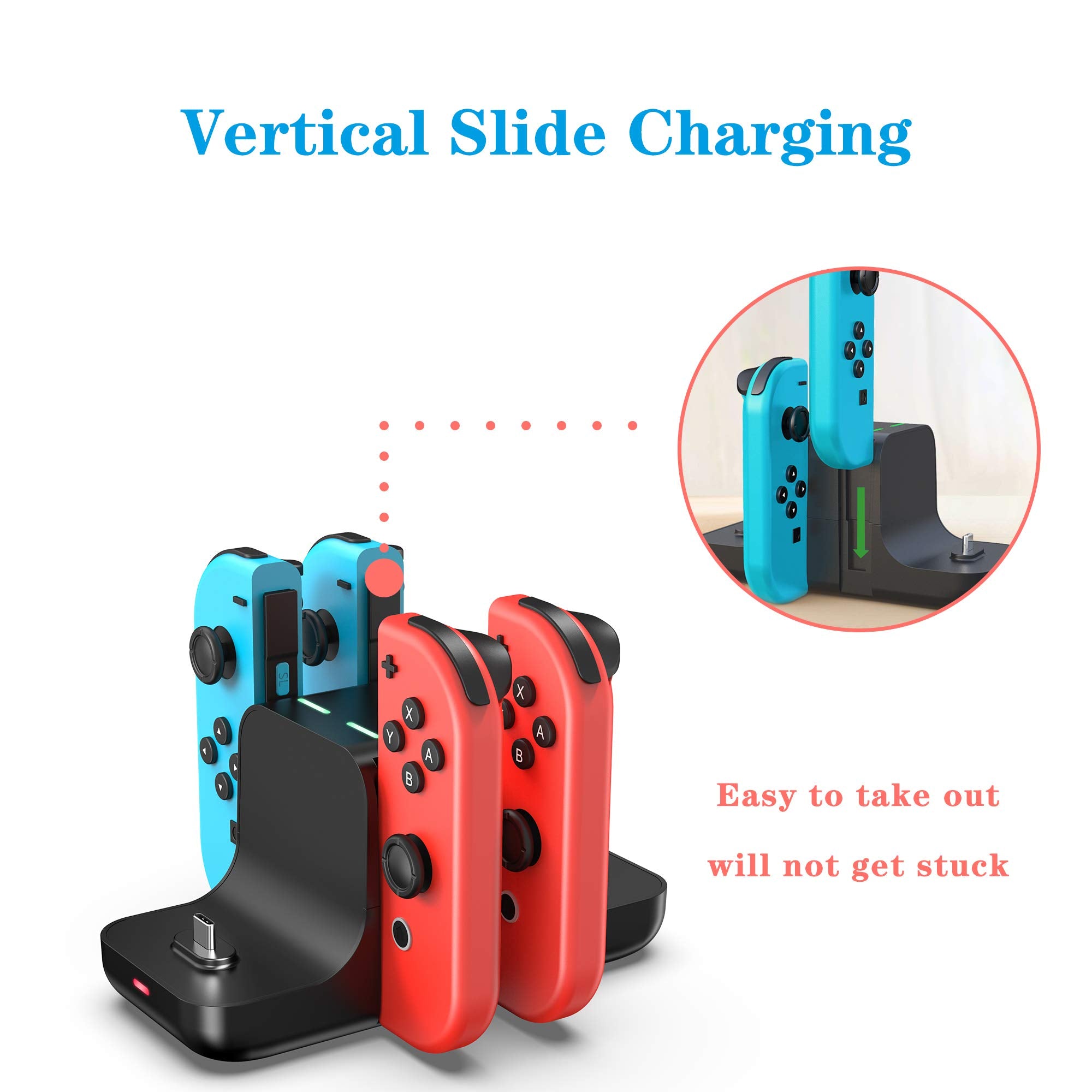 Upgraded Controller Charger Dock Station For Nintendo Switch Pro Controller And Joy Con, Fanpl 6 In 1 Charging Stand For Switch
