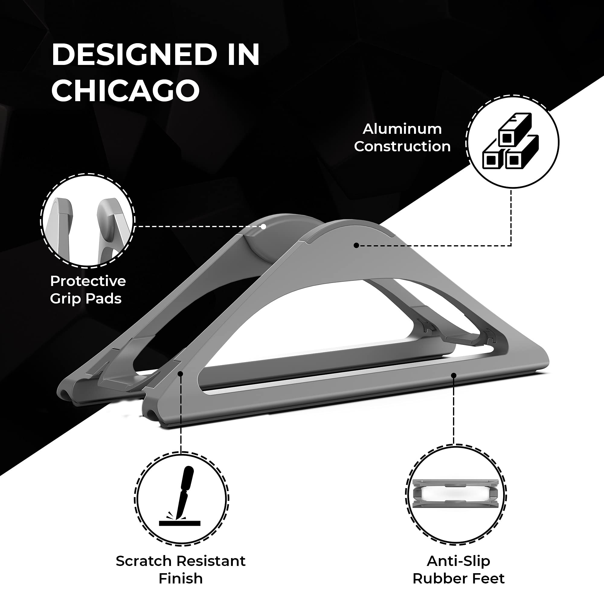 Humancentric Vertical Laptop Stand For Desks (Space Gray) | Adjustable Holder To Dock Apple Macbook, Macbook Pro, And Other Lapt