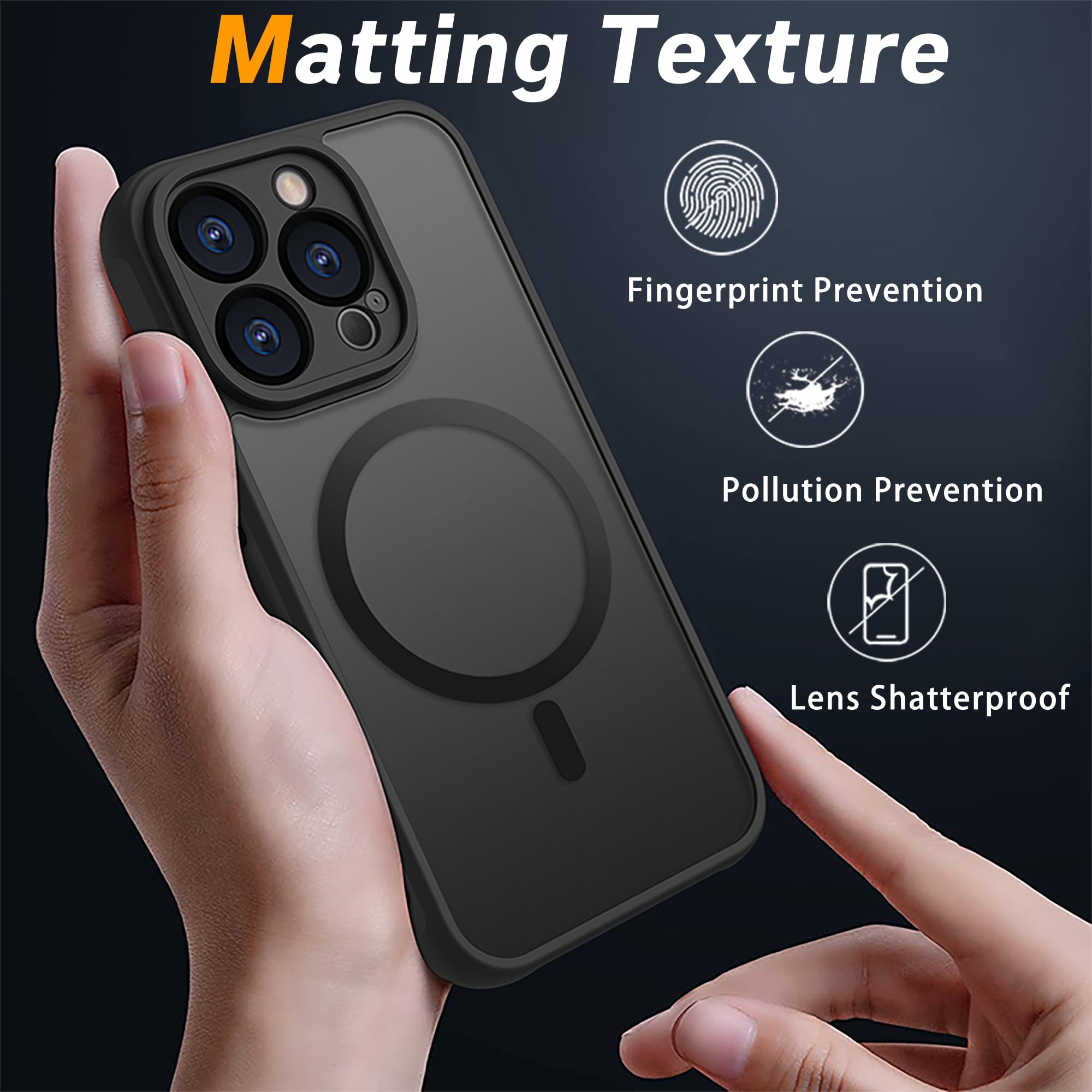 Pinlisheng Magnetic For Iphone 12 Pro Case,Military Grade Drop Tested,Shockproof Matte Translucent Hard Back Slim Protective Cas