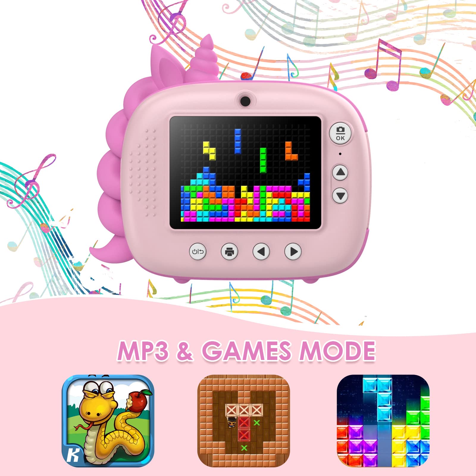 Himont Kids Camera Instant Print, Digital Camera For Kids With Zero Ink Print Paper & 32G Tf Card, Selfie Video Camera With Colo