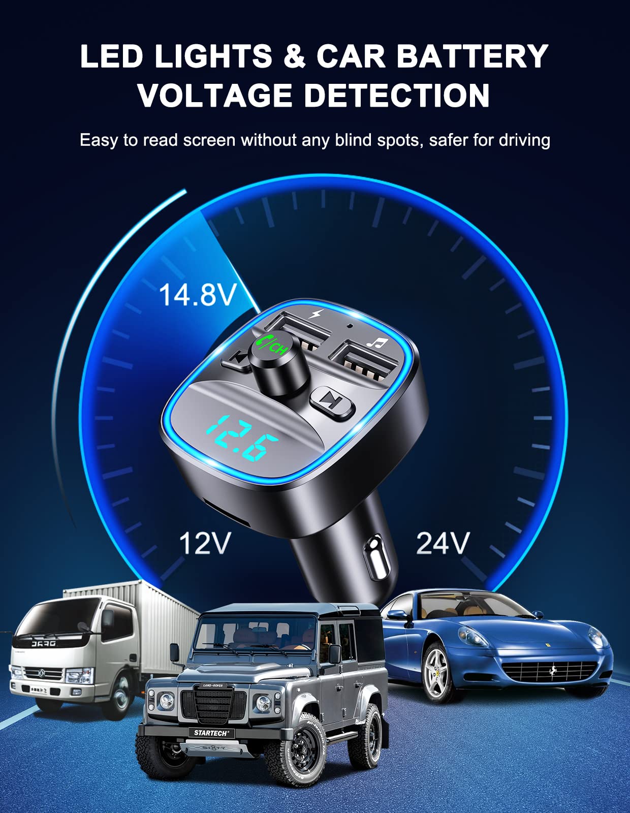 [Upgraded] Comsoon Bluetooth Fm Transmitter For Car, Bluetooth Car Adapter Mp3 Player Fm Transmitter, Hands Free Calling, Dual U
