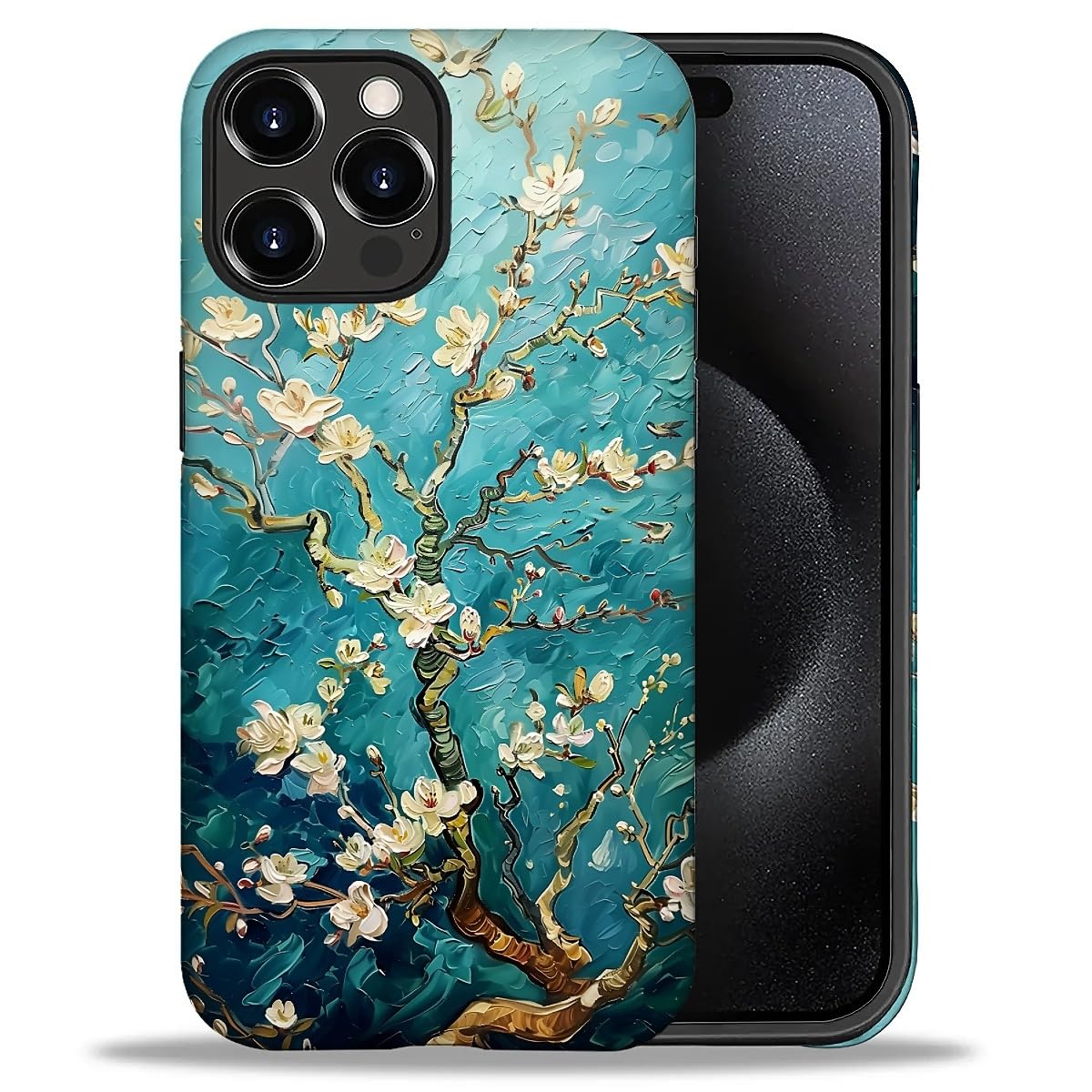 Goodsprout Case Compatible with iPhone 16 Pro Max, Oil Painting Floral Printing Girl Hybrid 2-Layer Hard Shell + Silicone Protec