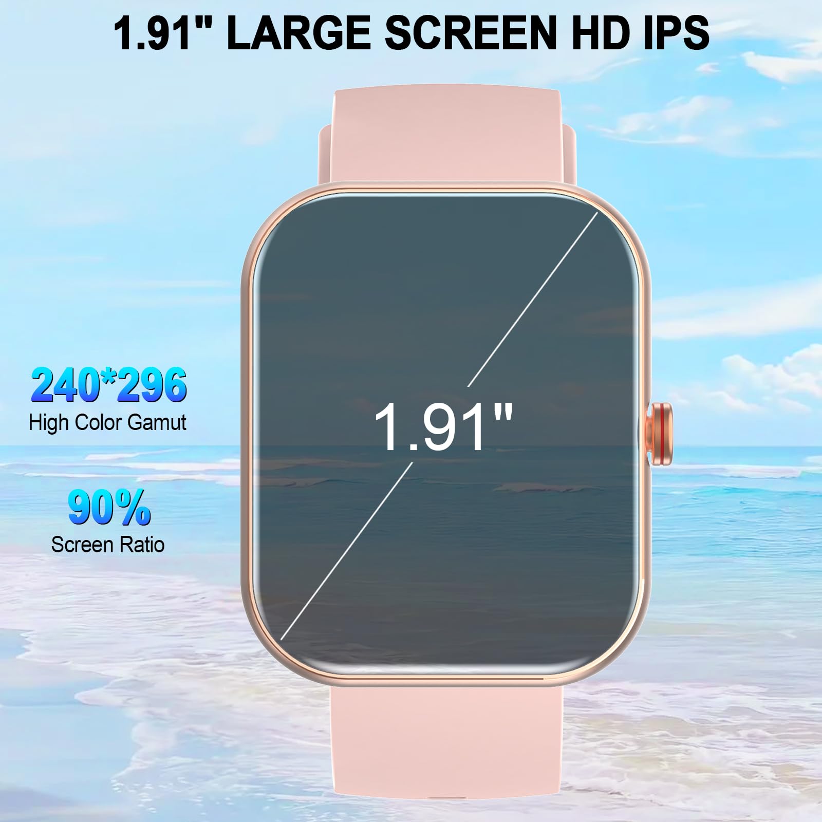 Ganopterygon Smart Watch For Men & Women, 1.91  Fitness Tracker With Answer/Make Calls, Ip68 Waterproof, 110+ Sports Modes, Hear