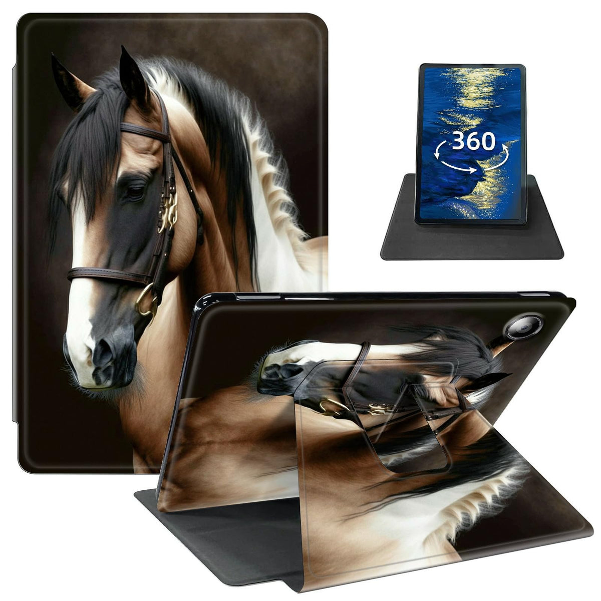 Case For Kindle Fire 7 Tablet (7'',9Th/7Th/5Th Generation,2019/2017/2015 Release) Pu Leather 360 Degree Rotating Swivel Stand Sm