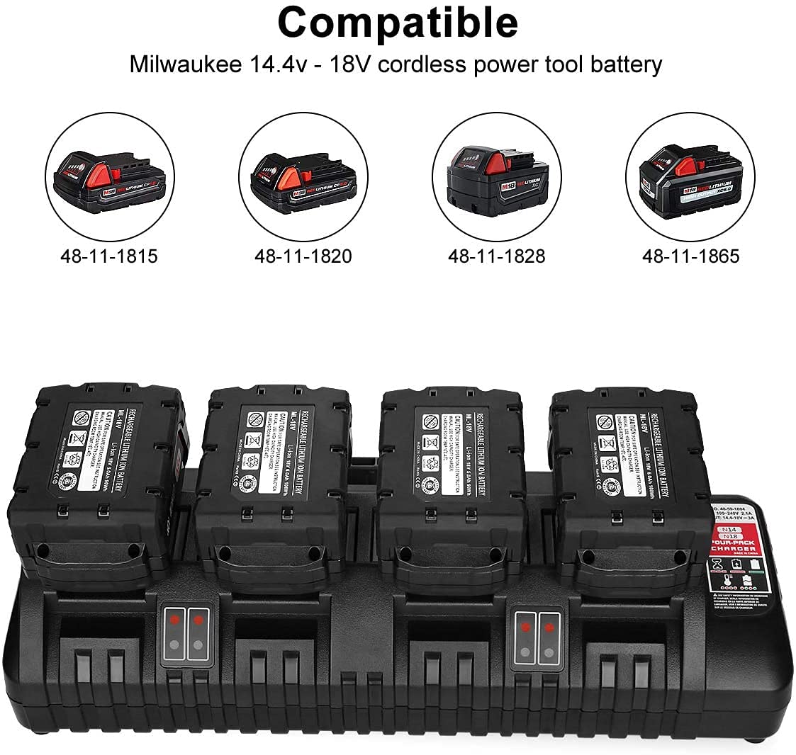 M18 4 Ports Rapid Battery Charger Replacement For Milwaukee M18 18Volts Battery Charger 48 59 1804 Milwaukee 14.4V 18V Xc Lithiu