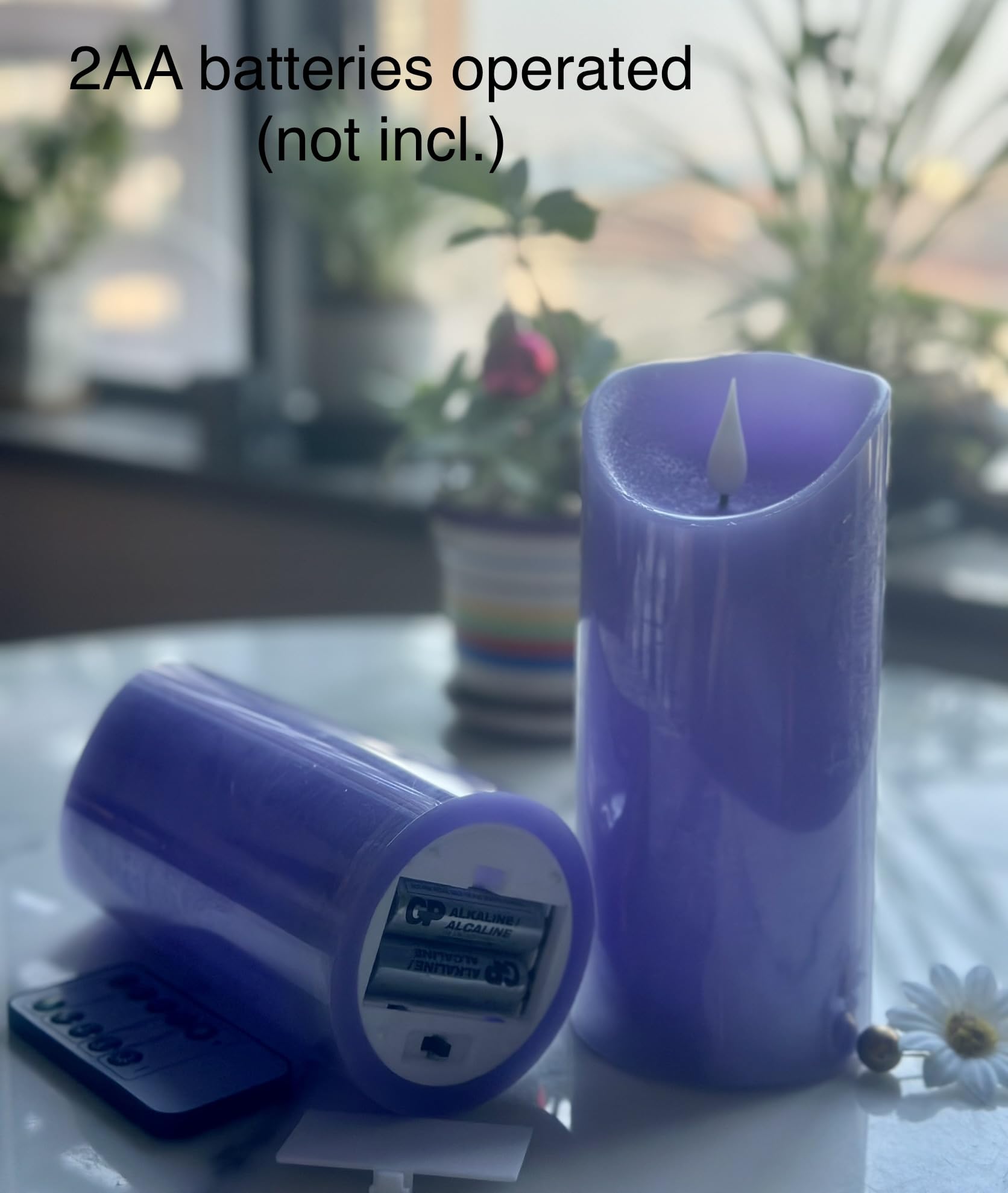 Adoria Large Purple Flameless Candles Remote And Timer Set Of 2  Real Wax Pillar Candles With 3D Realistic Flame Lavender Scente