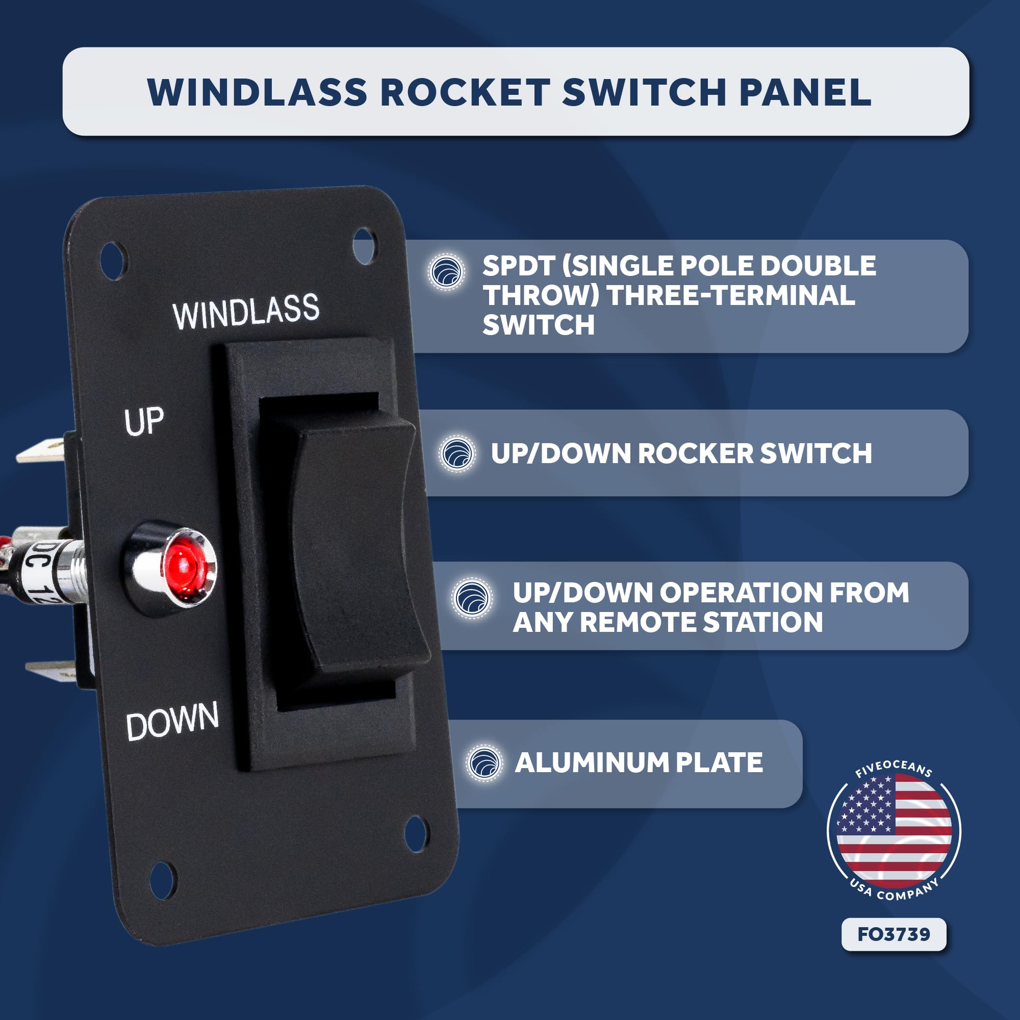 Five Oceans Boat Anchor Windlass Rocker Switch, Controlling Up/Down Function Of Boat Anchor Windlasses, Waterproof, 12 Volts, Sp