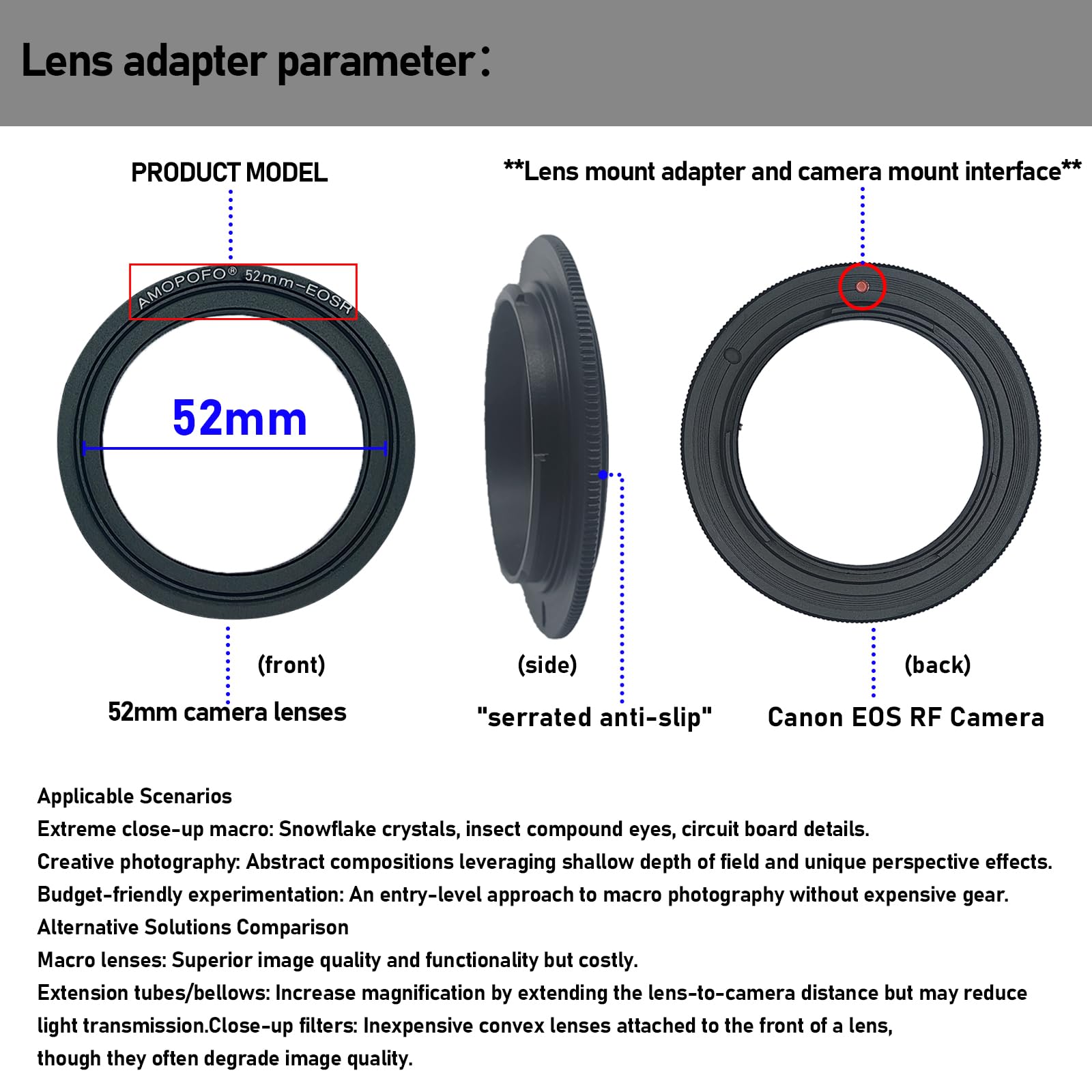 52Mm To Ef/R Macro Lens Reverse Ring Compatible With Ef-R Full Famer Camera,With 52Mm Filter Thread Lens Ef100Mmf/2.8, Ef135Mmf/