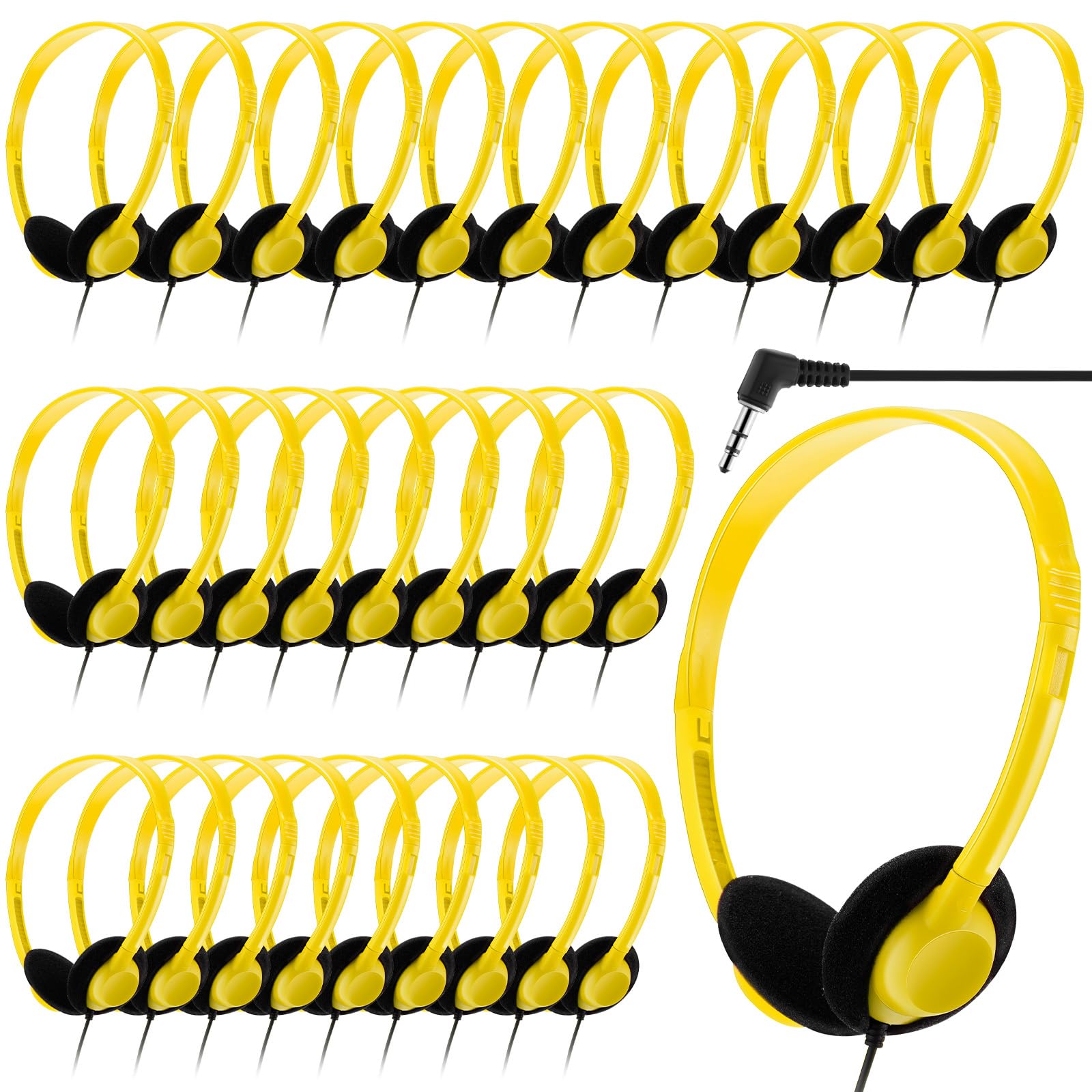 Yunsailing 30 Pack Bulk Headphones Set Over Ear Headphones with Adjustable Headband 3.5mm Plug Headsets Earphones for Learning P