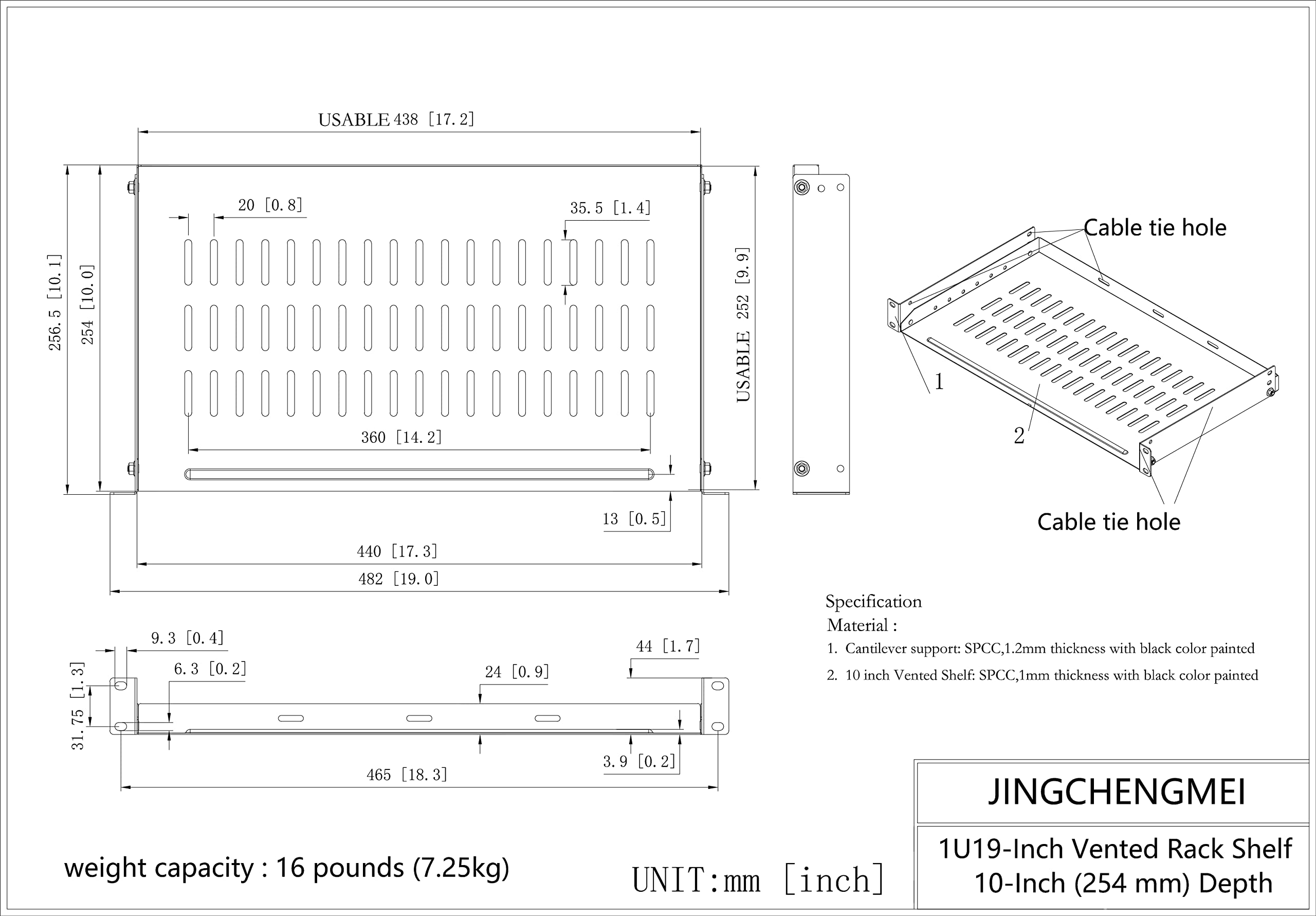 Jingchengmei 1U Vented Server Rack Shelf Disassembled 10 Inches Deep Universal Rack Tray No Lip For 19 Inches Network Cabinet Or