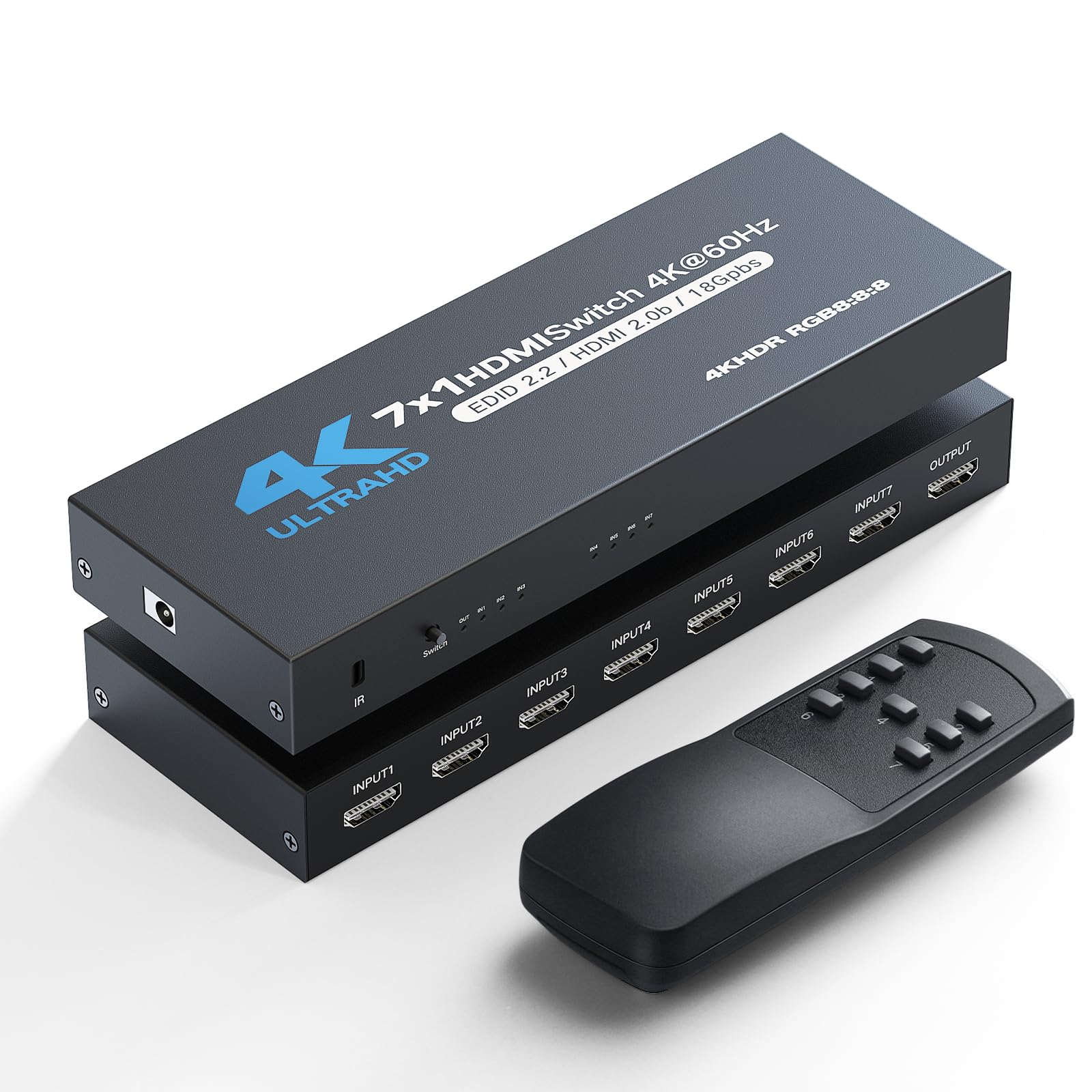 Hdmi Switch 7 In 1 Out, 4K60Hz Hdmi Switcher With Remote, Hdmi Selector Box Support Ultrahd Dolby Hdr10 Hdmi 2.0 Hdcp 2.2 3D, Hd