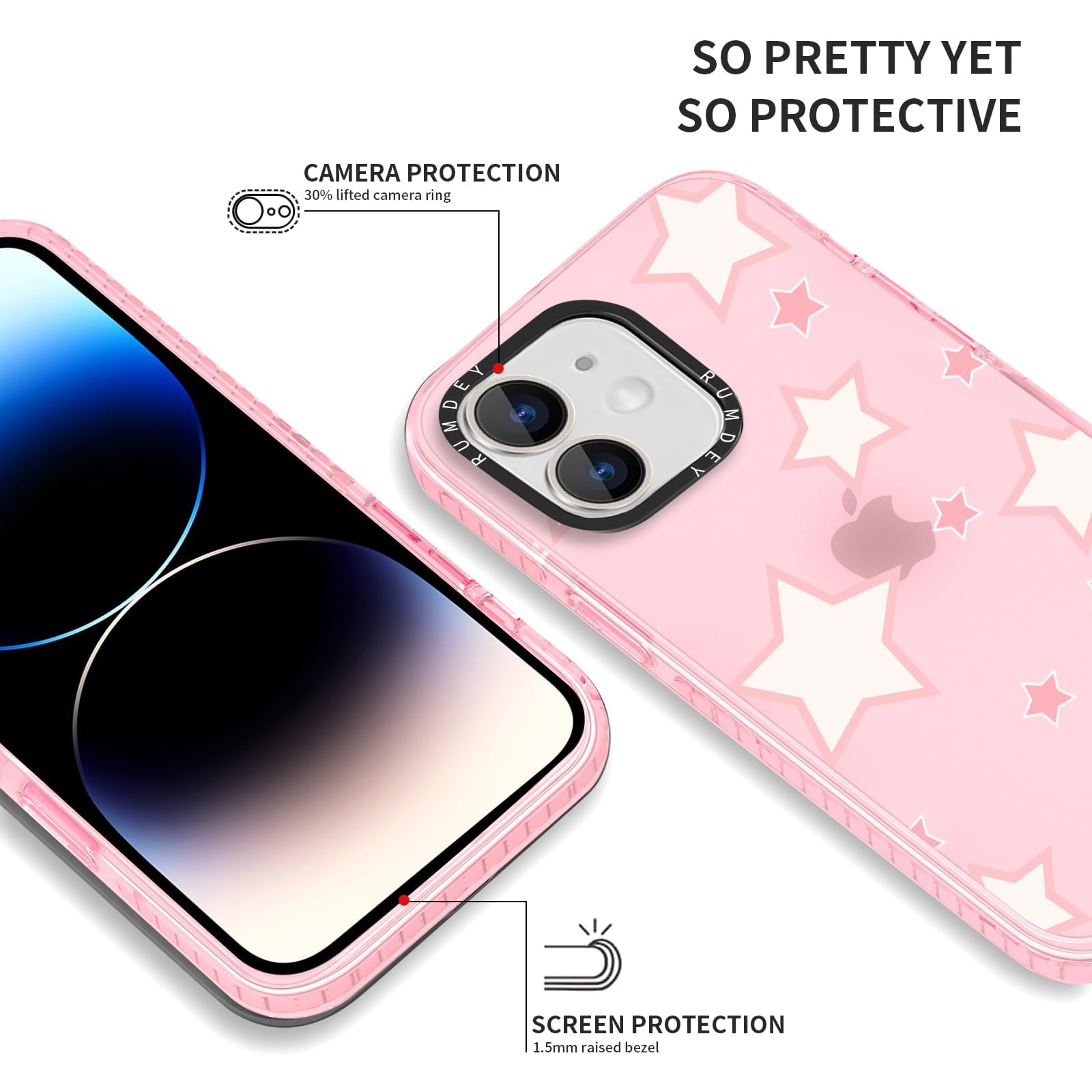 Rumdey 2 Pack Cute Star Girls Woman Phone Case Aesthetic For Apple Iphone 12 Mini 5.4 Inches, Silicone Soft Shockproof Tpu 2 Pcs