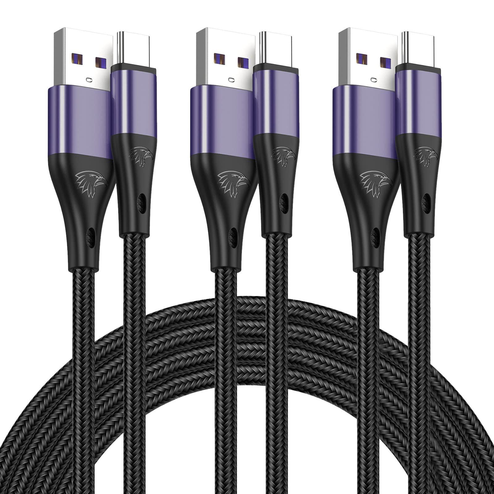 Usb Type C Cable Fast Charging,3Pack 10Ft Premium Nylon Braided 3A Rapid Charger Quick Cord,Type C To A Cable Compatible For Samsung Galaxy S21 S20 S10 S9 S8 Plus,Note 20 10 9 8, Lg V50 V40 G8(Purple)