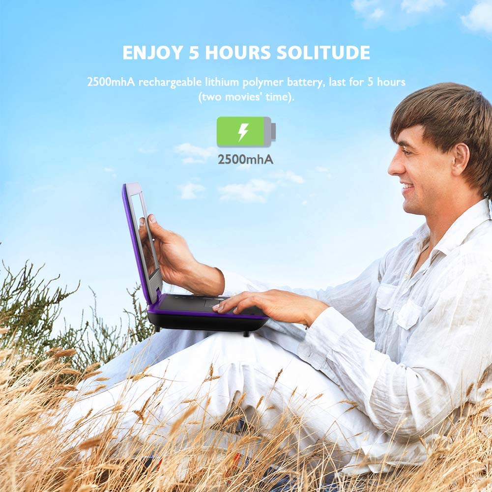 Iegeek 11.5'' Portable Dvd Player With Sd Card/Usb Port, 5 Hour Rechargeable Battery, 9.5'' Eye Protective Screen, Support Av In