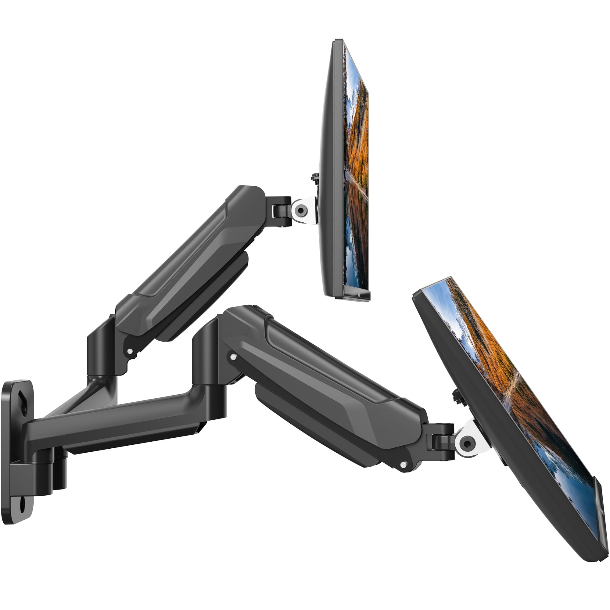 BONTEC Dual Monitor Wall Mount for 13-32 Inch Screens, Height Adjustable Gas Spring Arm with Tilt, Swivel & Rotate, Hold Up to 1