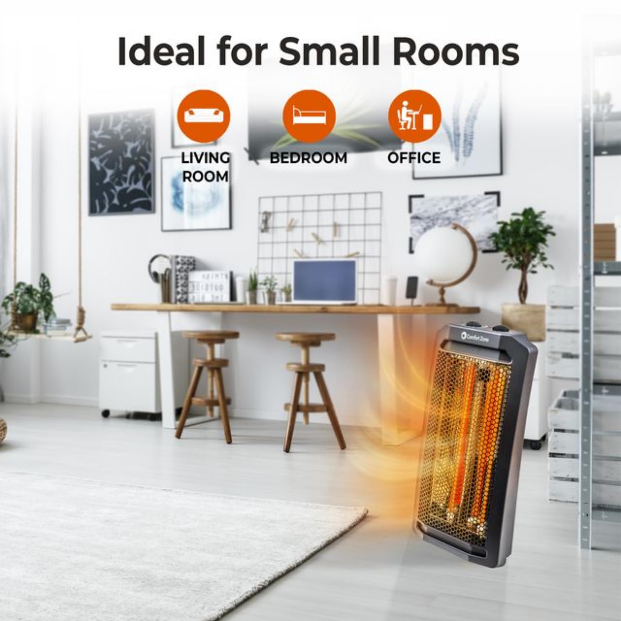 Comfort Zone Space Heaters For Indoor Use, Portable Electric Heater, Adjustable Thermostat, Infrared Heat, Quartz Tower Space He