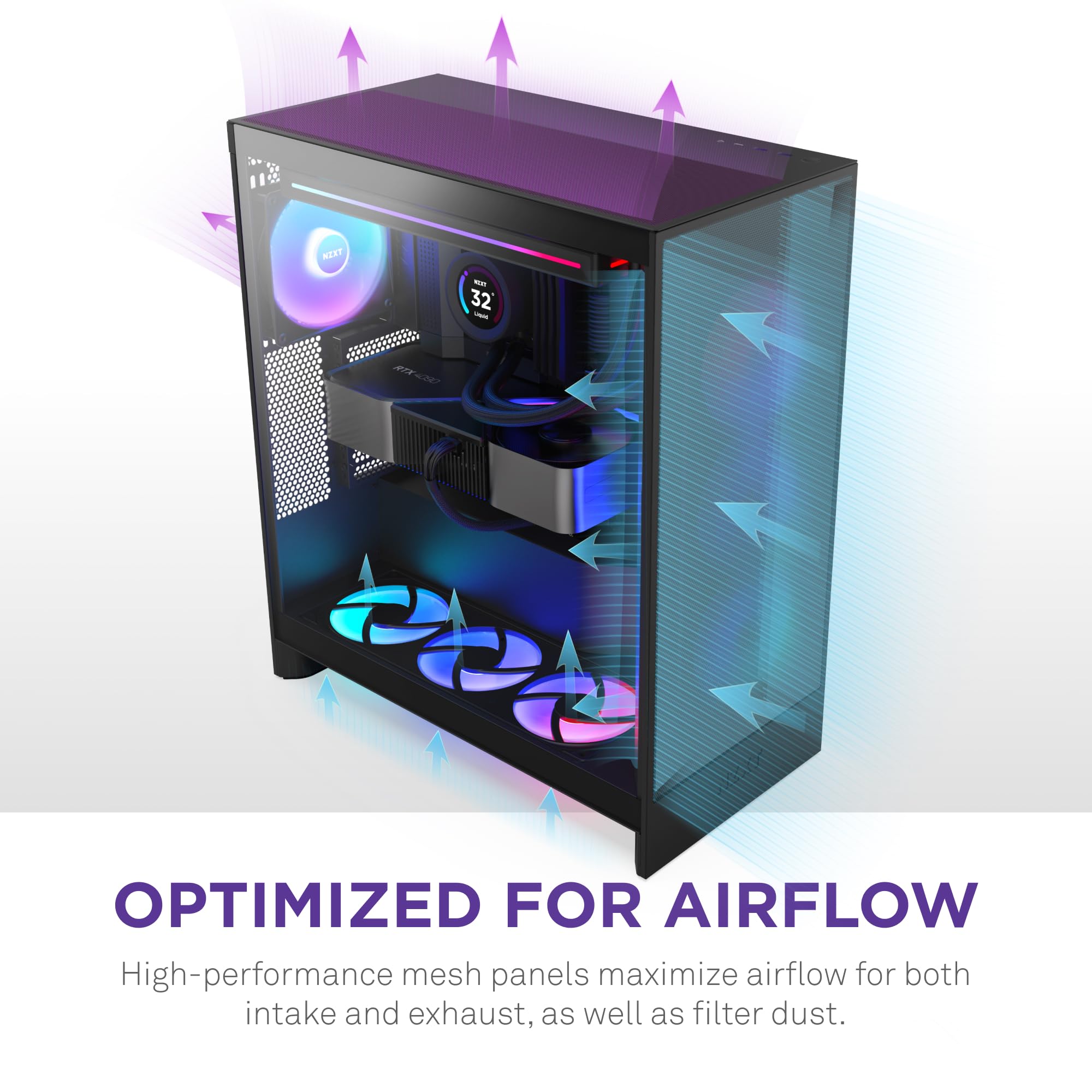 Nzxt H7 Flow 2024   Mid Tower Atx Airflow Case   Includes Pre Installed 3 X 120Mm Fans   Cm H72Fb 01   Supports Bottom Fans For