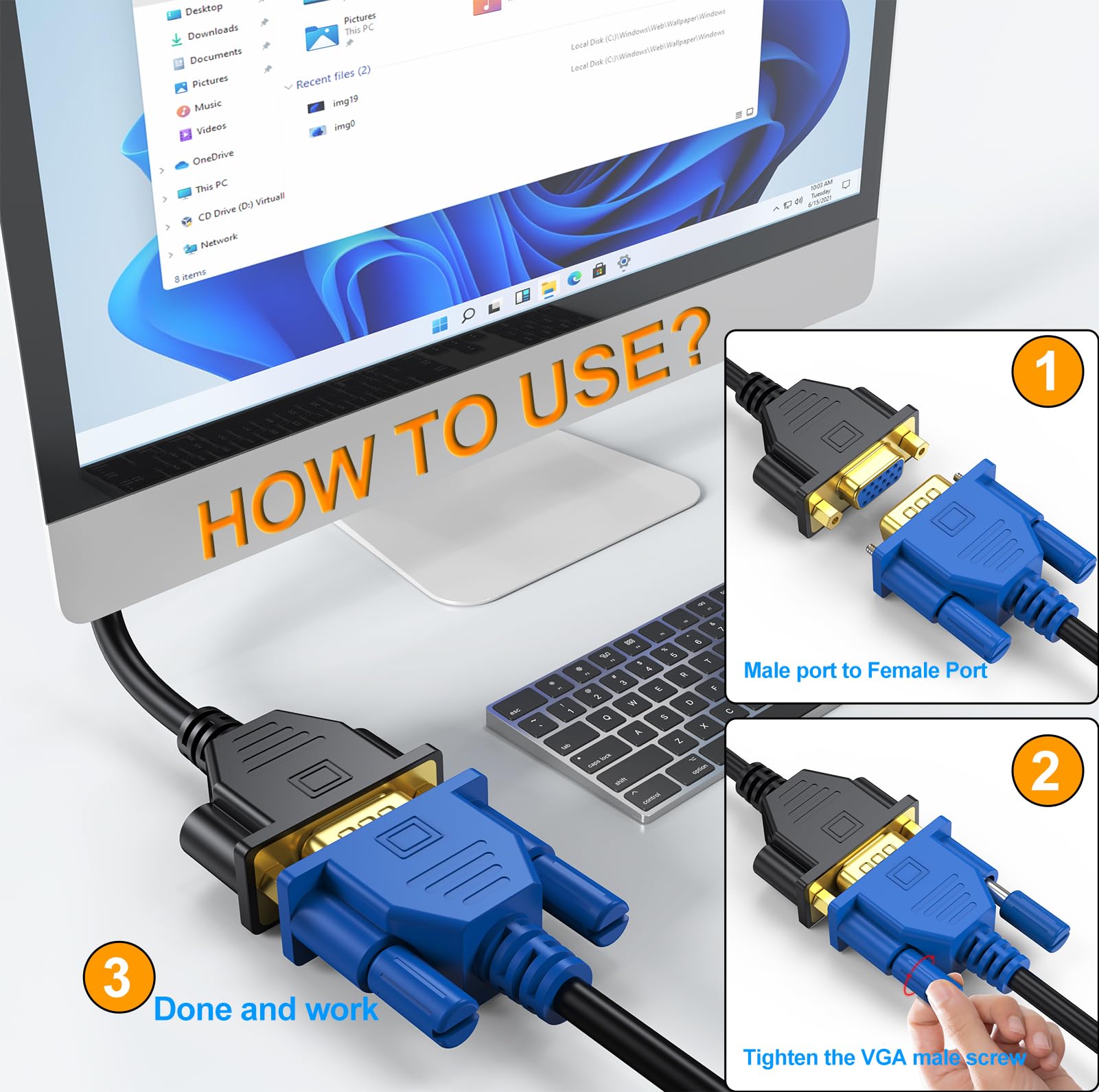 Uv-Cable Vga Extension Cable, Vga Cable Male To Female 6 Feet 15 Pin (Not 9 Pin), Svga Male To Female Hd15 Monitor Video Adapter