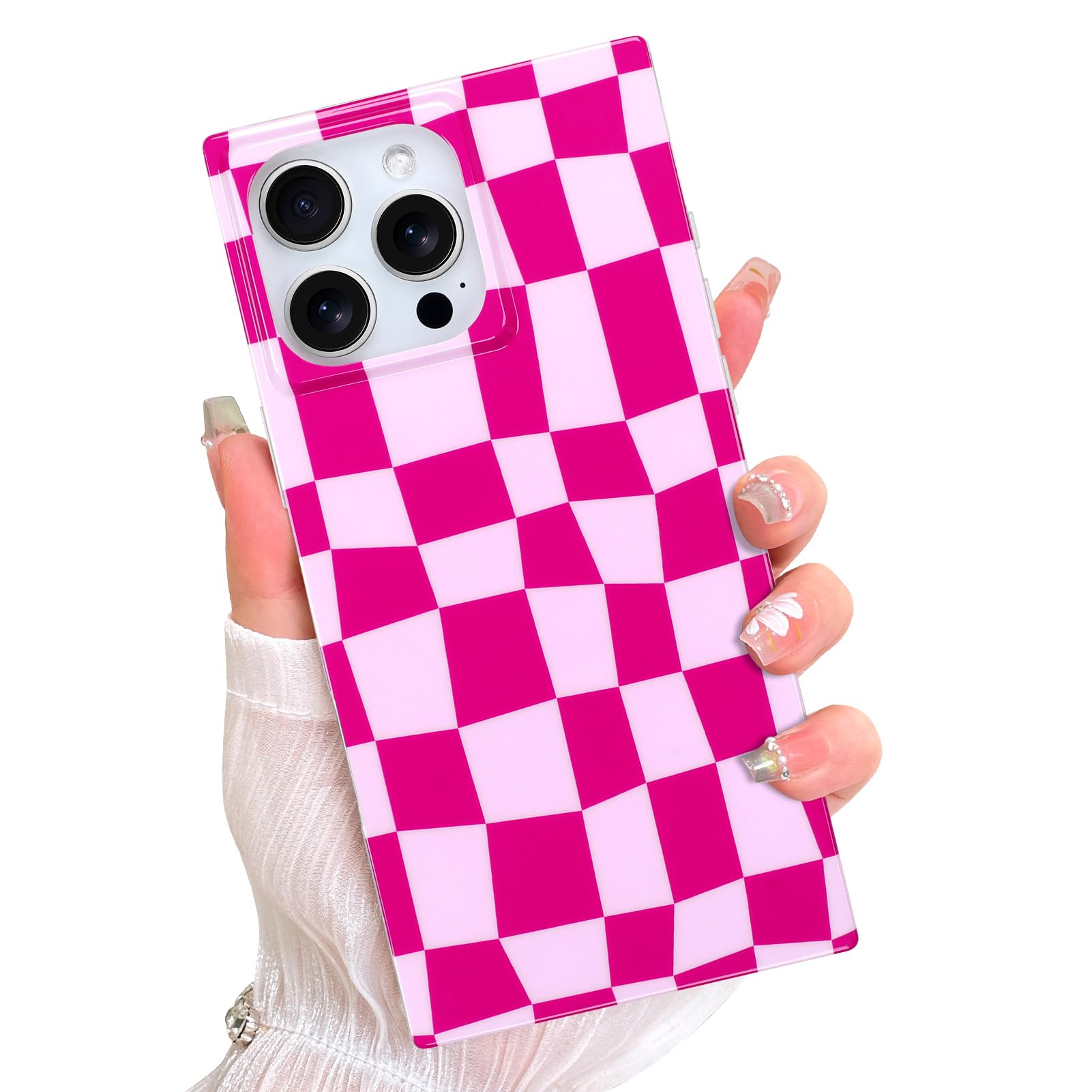 AIGOMARA Magnetic Rectangle for iPhone 16 Pro Case, Compatible with Magsafe, Cute Checkered Design for Women Girls, Stylish Glos