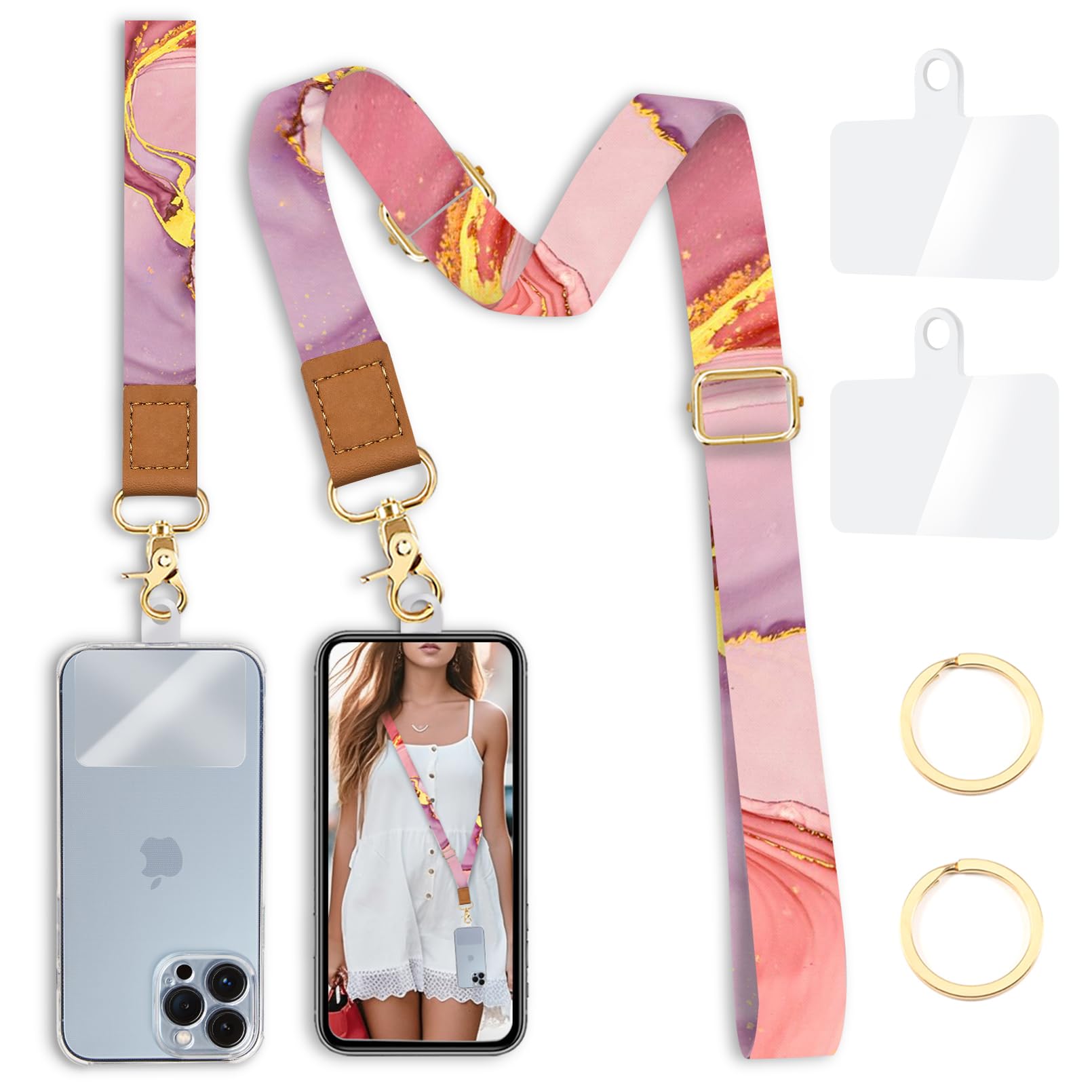 Cell Phone Lanyard Crossbody With Wrist Strap, Marble Phone Lanyards For Around The Neck Wristlet Adjustable Phone Strap, Lanyar