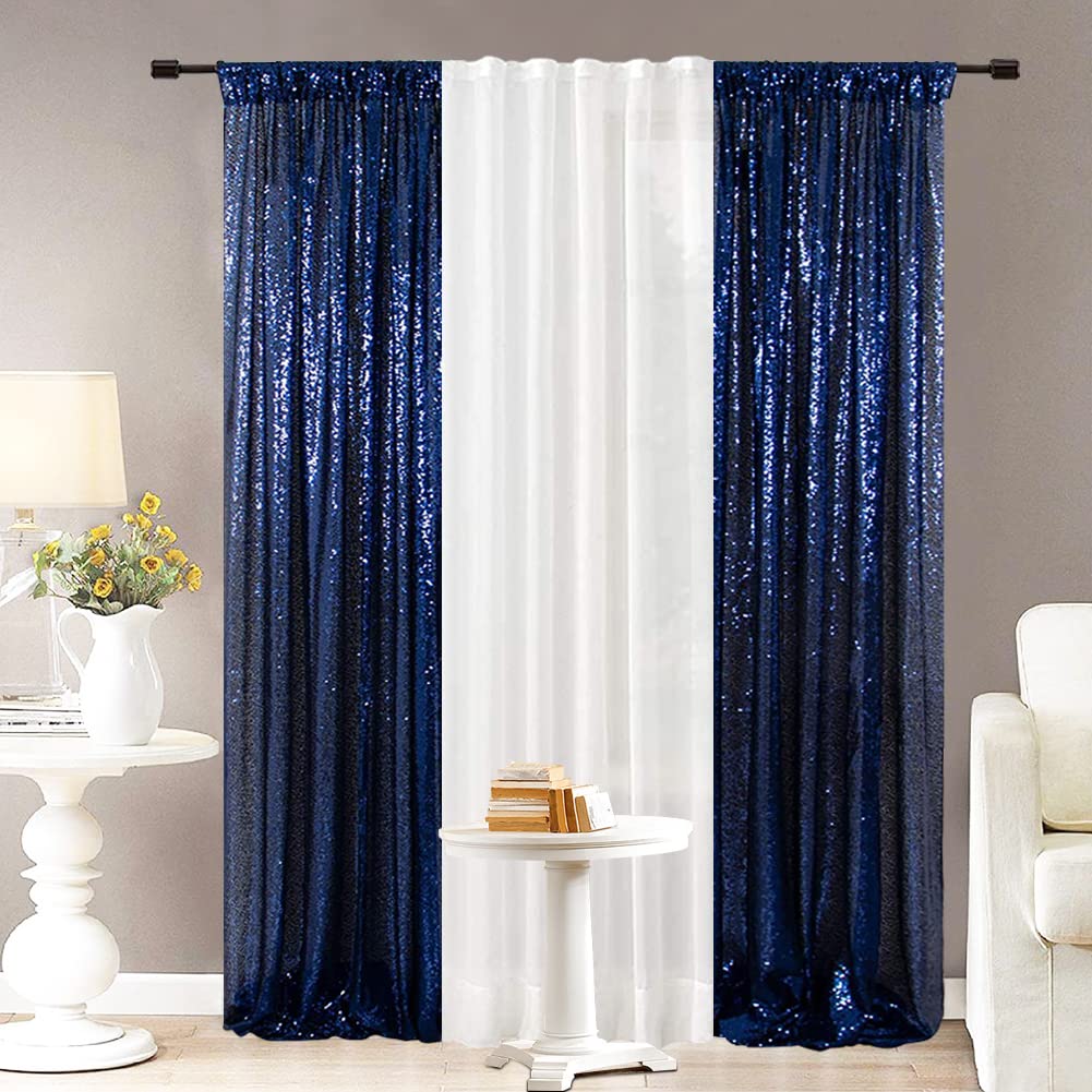 Eternal Beauty Navy Sequin Backdrop Curtains For Wedding Party Decor, Sequin Christmas Backdrop Curtain (2 Pack, W2 X H8Ft,Navy