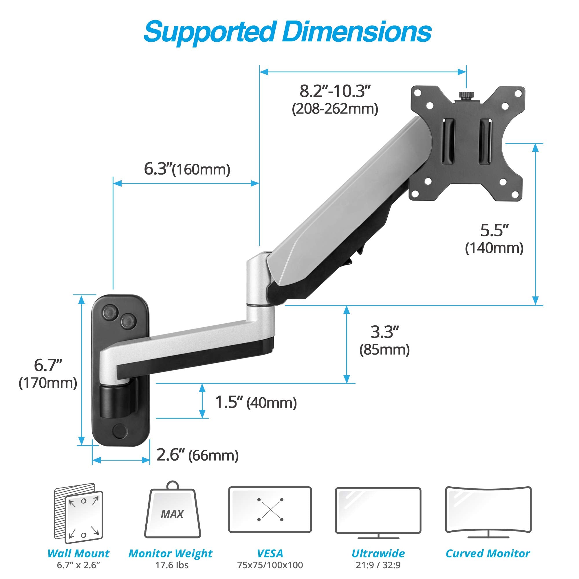 Avlt Single Extended 13'' 32'' Monitor Wall Mount Fits Flat/Curved Computer Monitor Full Motion Height Swivel Tilt Rotation Adju