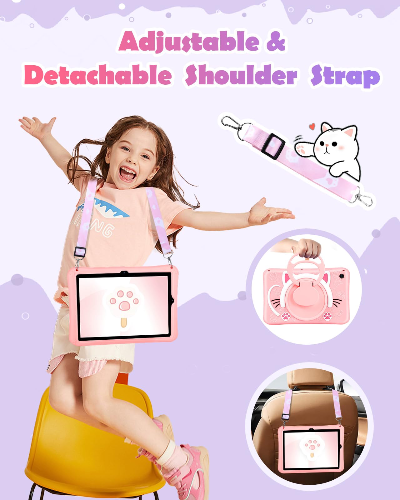 Wazzasoft For Samsung Galaxy Tab A9 Plus Case 11    Girls Cute Cat Kawaii Cover Girly 3D Cartoon Women Kitten With Rotating Hand