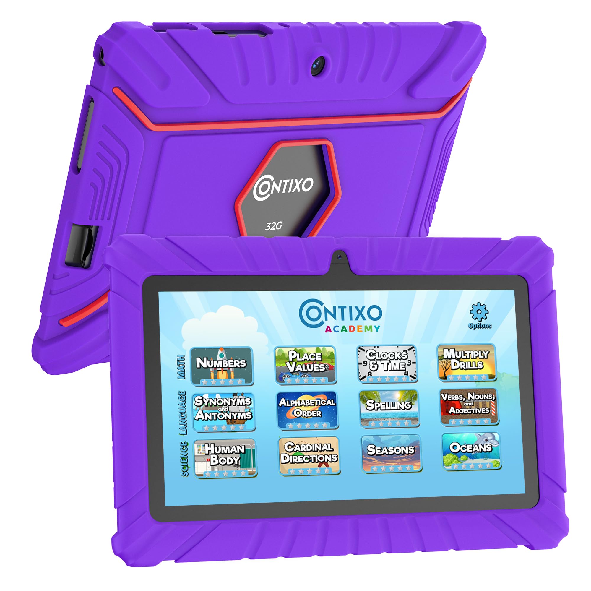 Contixo 7' Kids Tablet   32Gb Android Tablet With 50+ Disney Storybooks & Stickers, Parental Controls, Kid Proof Case, (2024 Model)   Purple