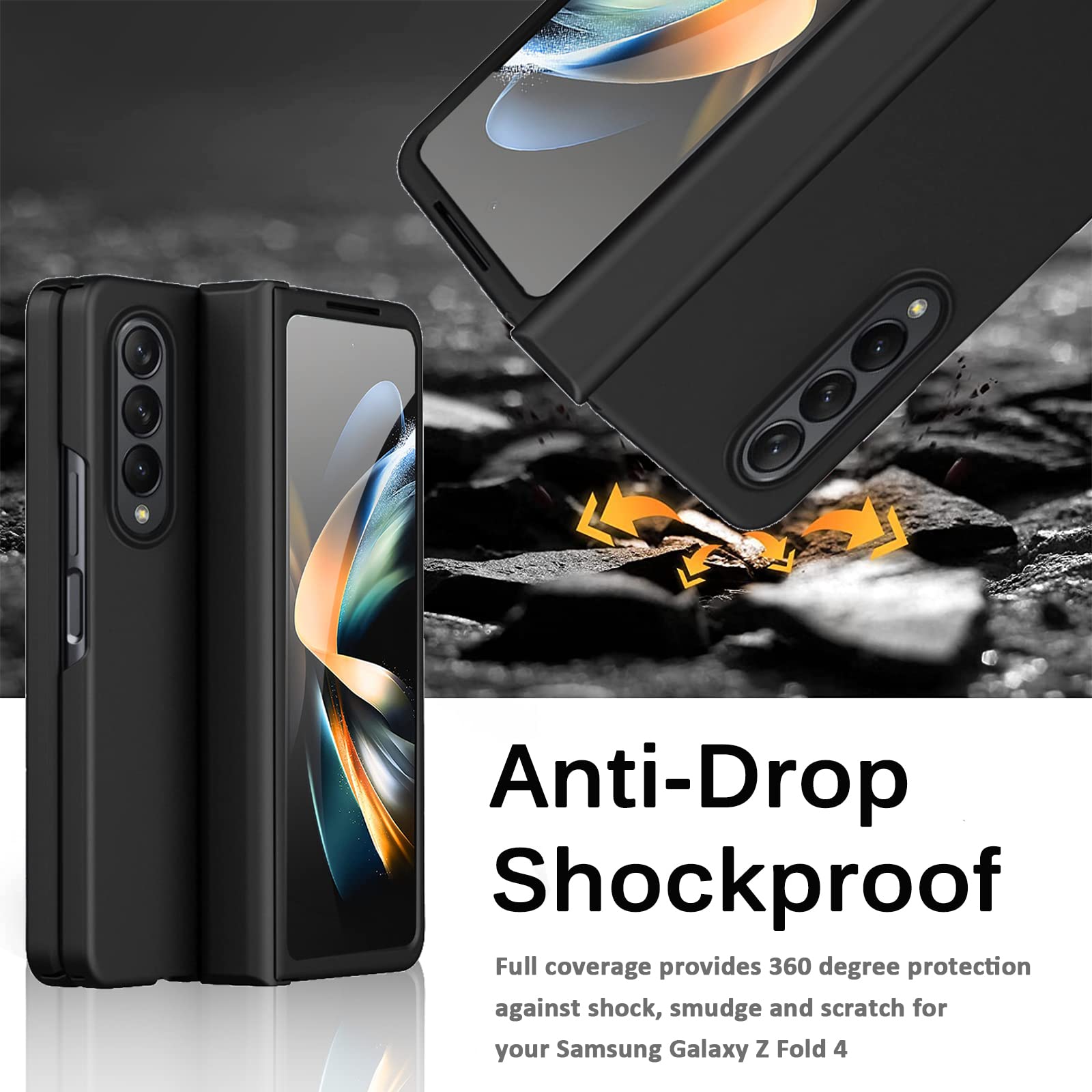 Miimall Samsung Galaxy Z Fold 4 5G Hinged Full Cover Phone Case TPU Anti-Drop Shockproof Cool Black