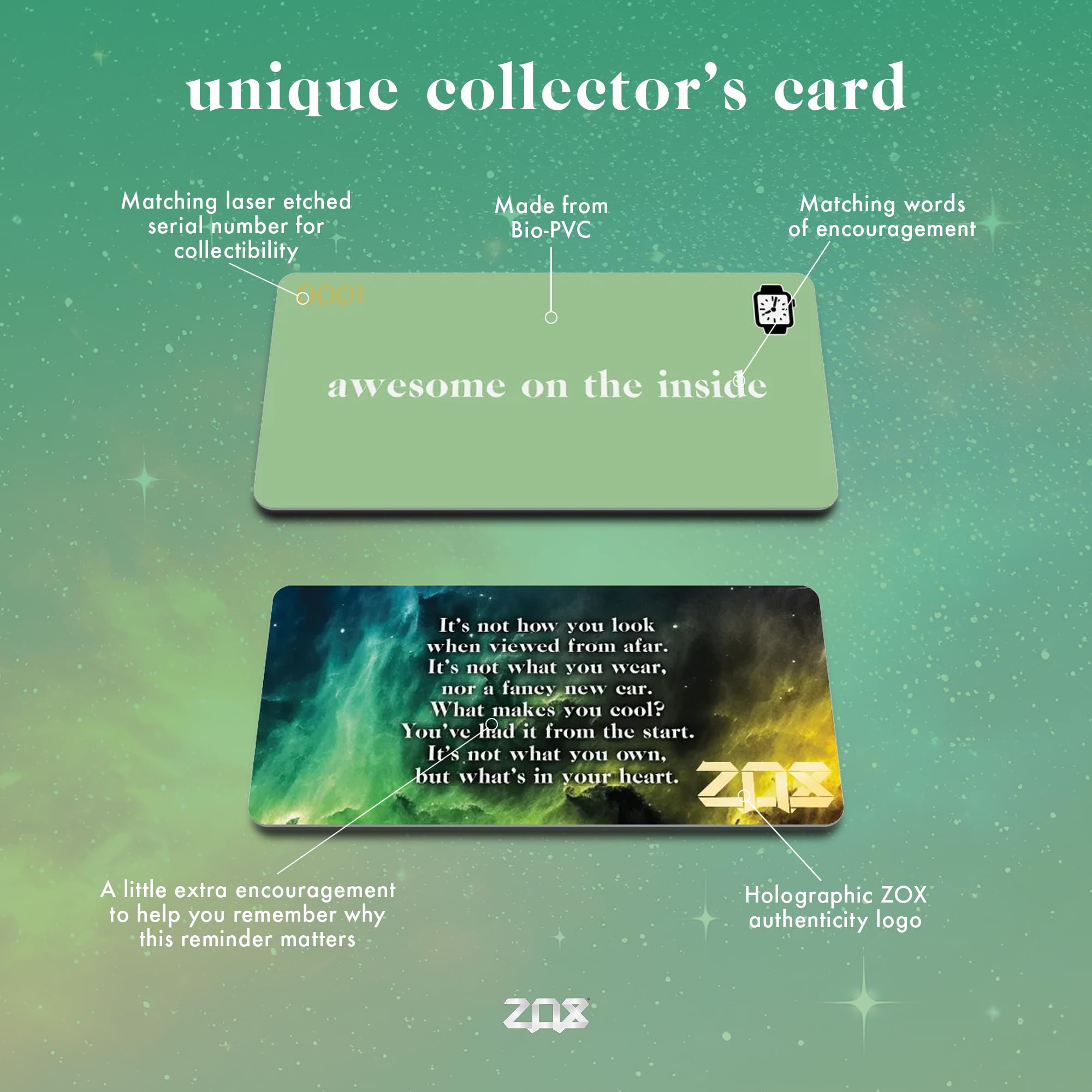 Zox Android Smart Watch Band - Perfect Green | Soft, Adjustable Elastic Band With Motivational Affirmations And Beautiful Artwor