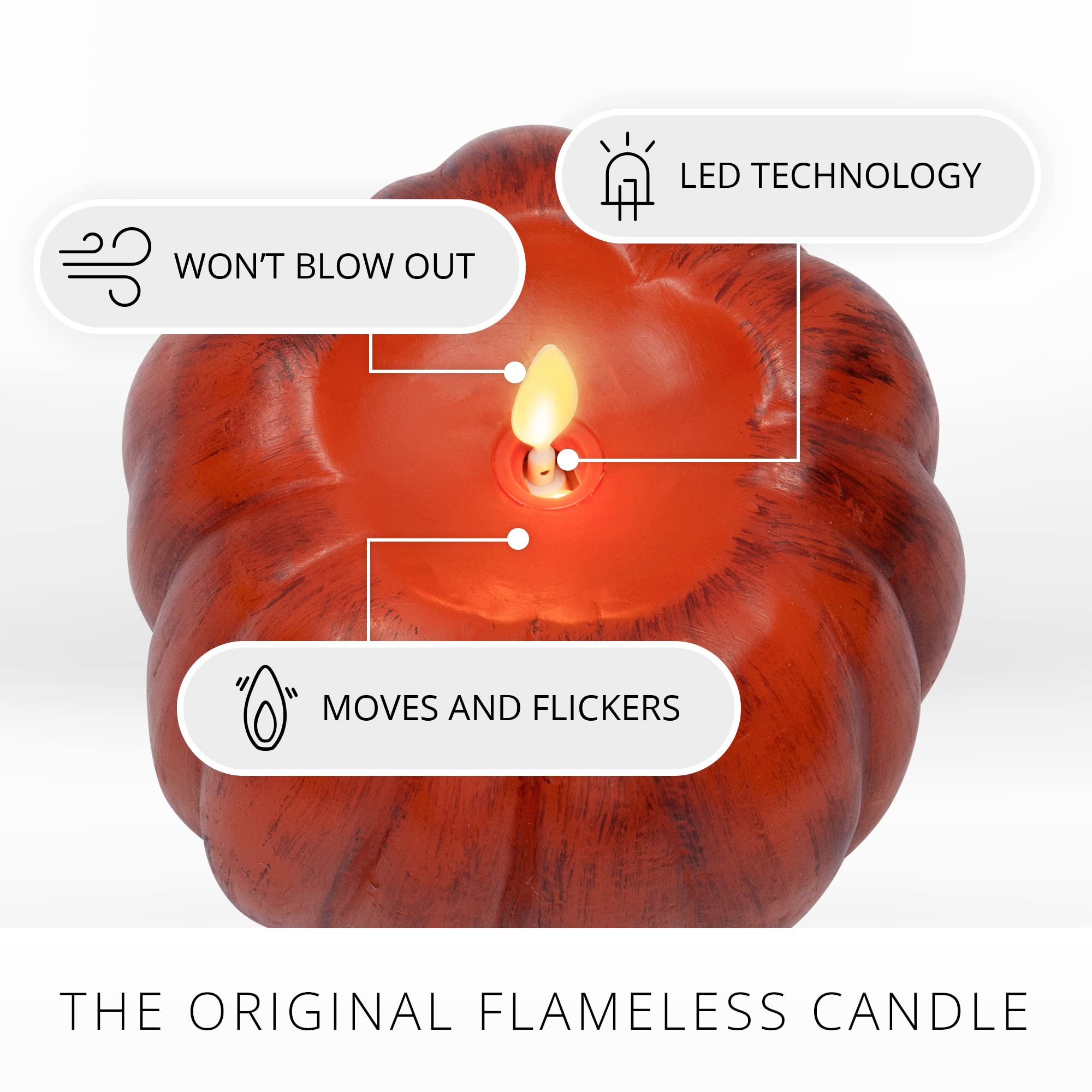 Luminara Pumpkin Figural Flameless Flickering Moving Flame Led Candle (5.25'' X 4.5''), Smooth Real Unscented Wax, Time Function