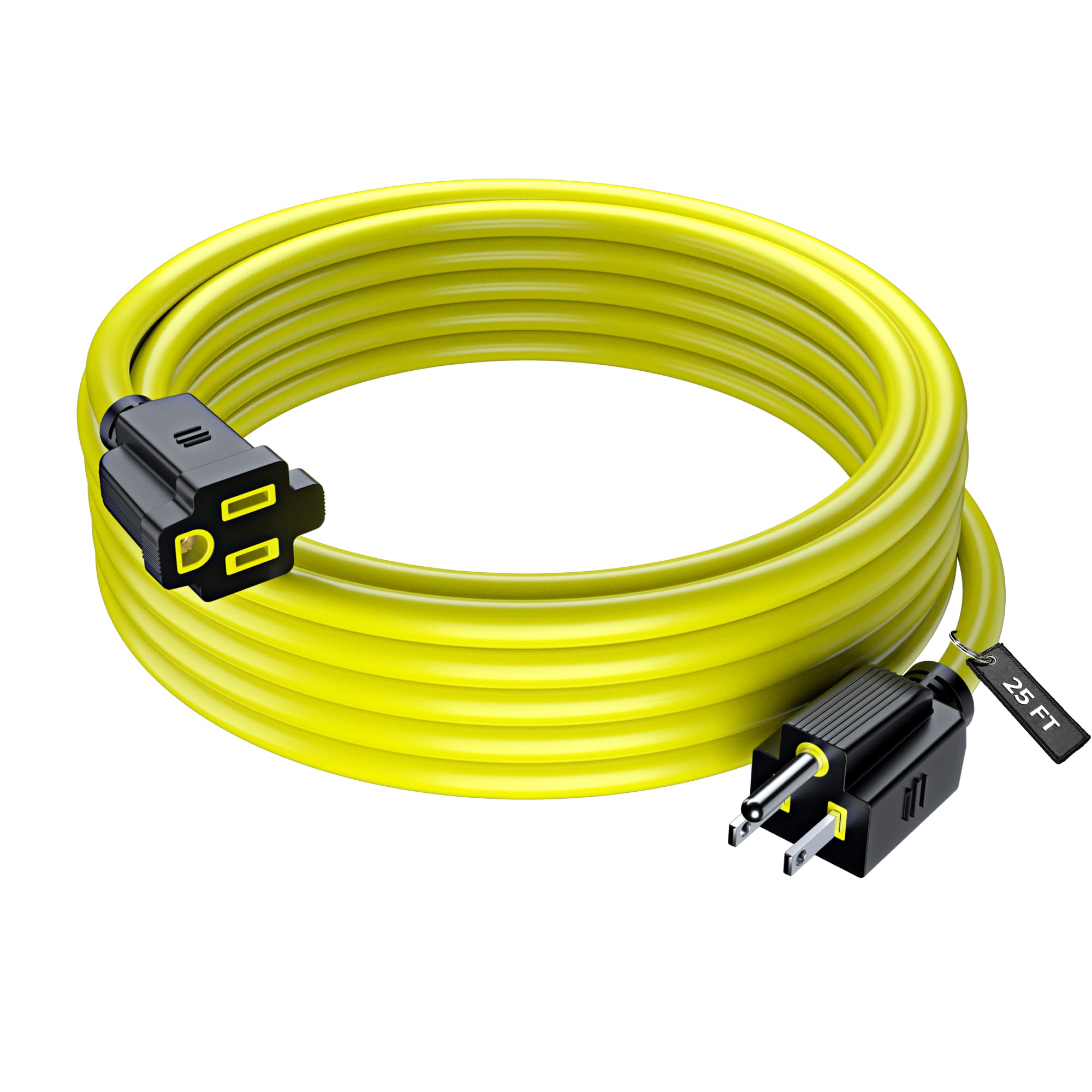 Maximm 25 Ft Yellow Extension Cord, Heavy Duty 3-Prong Outdoor Power Cable, ETL Listed for Contractors