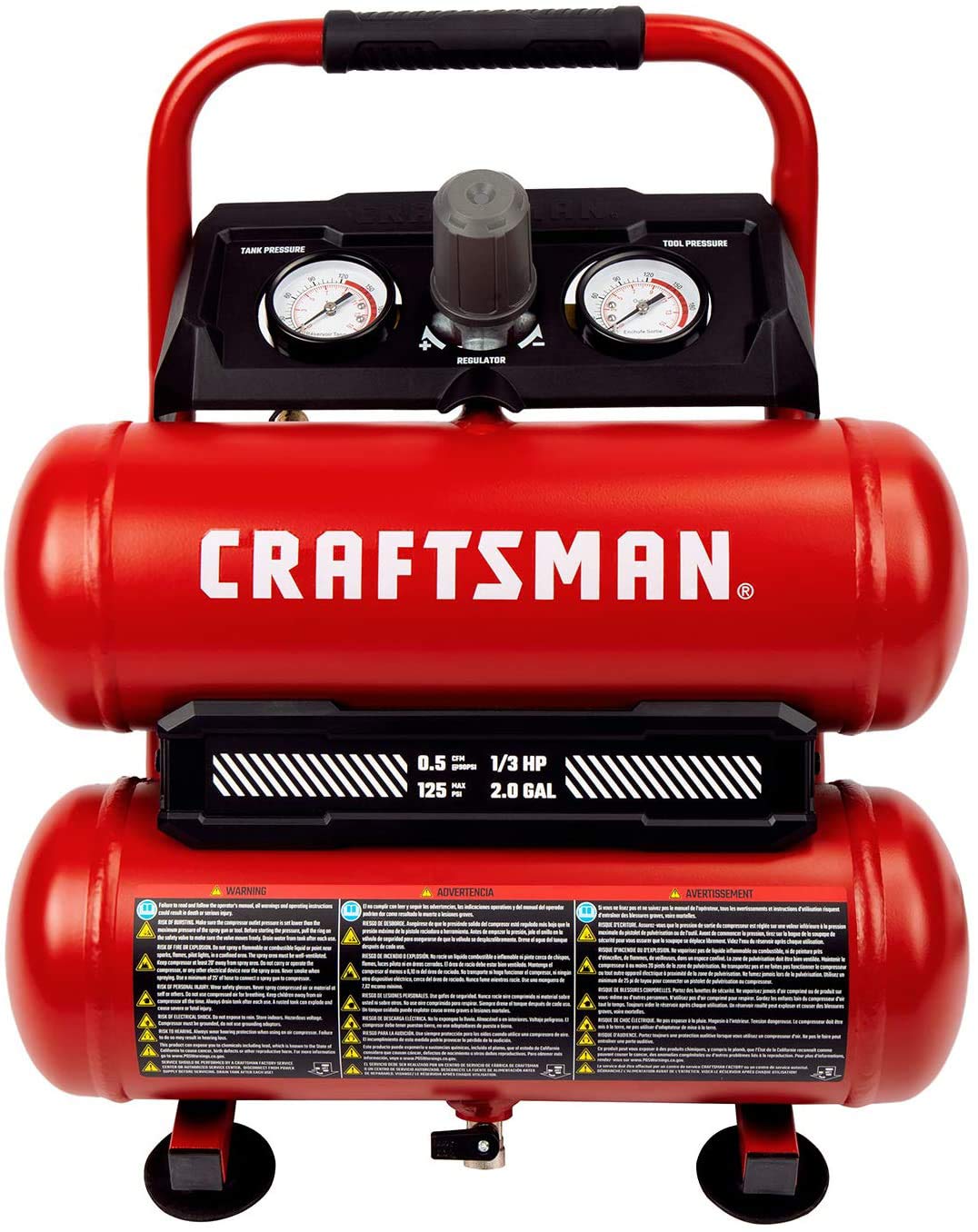 Craftsman Air Compressor Portable Air Tool Twin Tank 2Gallon, 1/3 Hp Oil-Free Max 125 Psi Pressure, Model: Cmxecxa0220242, Red