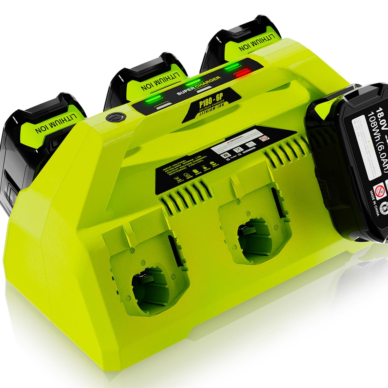 Calihutt ? Wall Hole? Replace 6 Port Chrager For P135 P117 Ryobi 18V Lithium Ion Charger Fast Charge With Power Choose Button,6