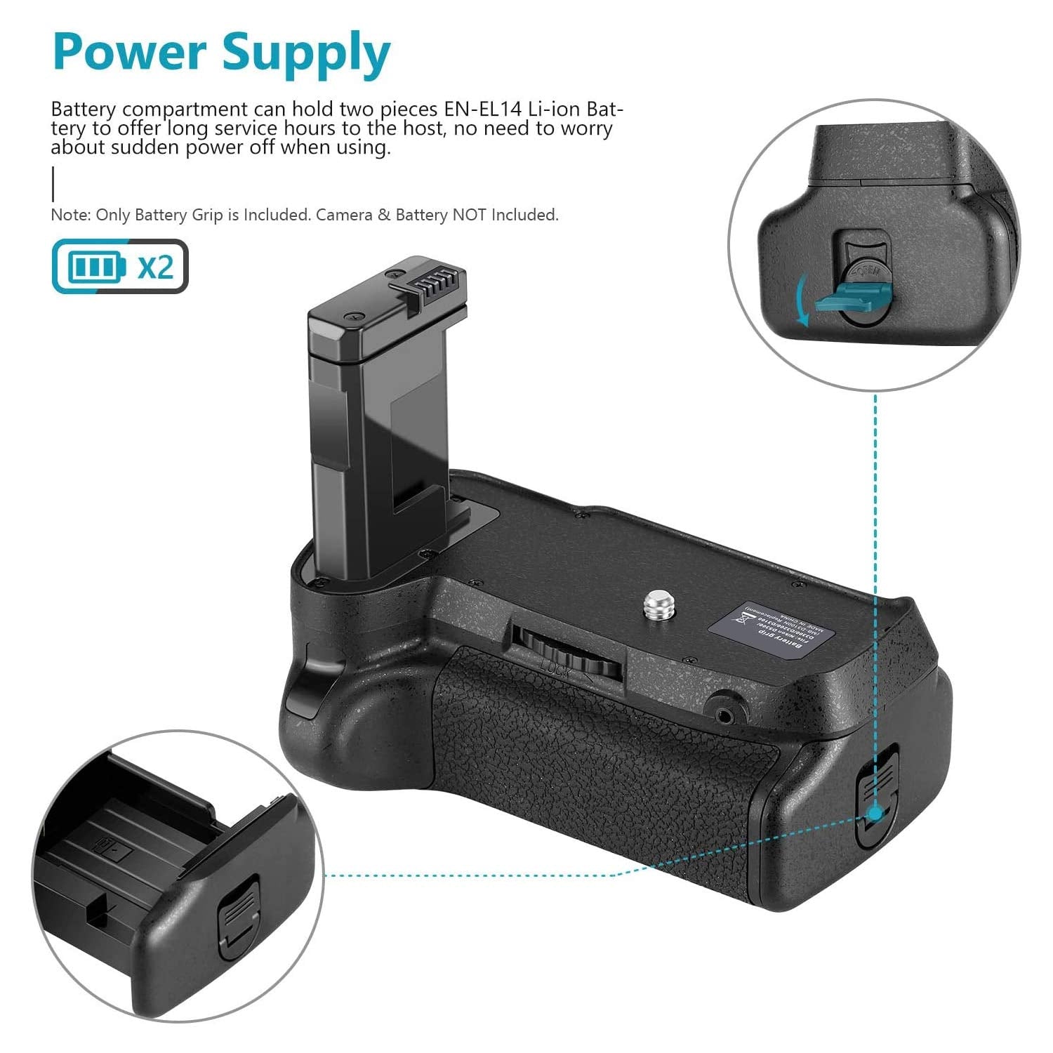 Battery Grip Kit For Nikon D3100 D3200 D3300 D5300 Digital Slr Camera Includes Qty 2 Replacement En El14 Batteries + Vertical Ba