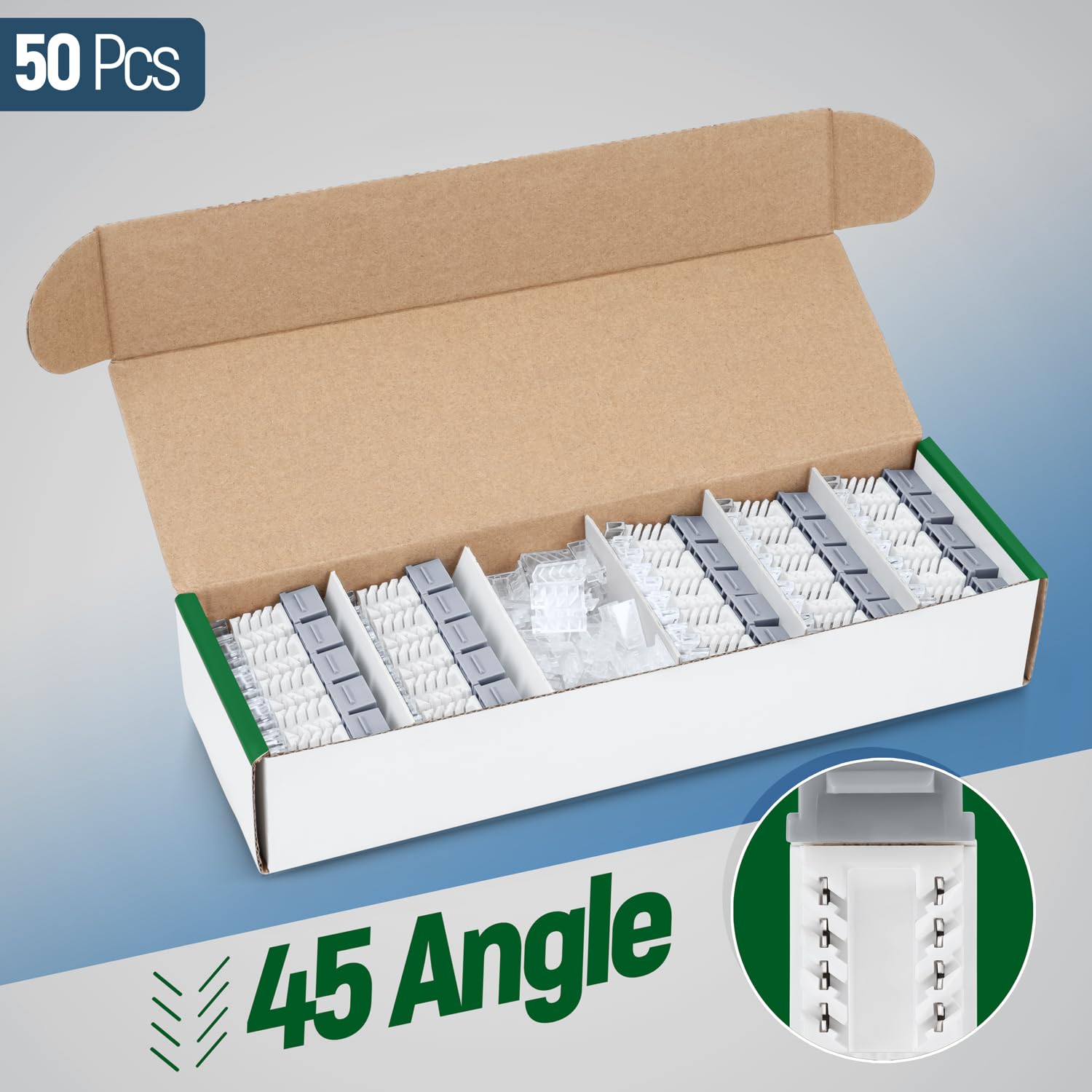 Everest Media Solutions 45 Angled Cat6A Keystone Jack In Grey   Slim Profile, Utp Rj45 Female Ethernet Connector   Compatible Wi